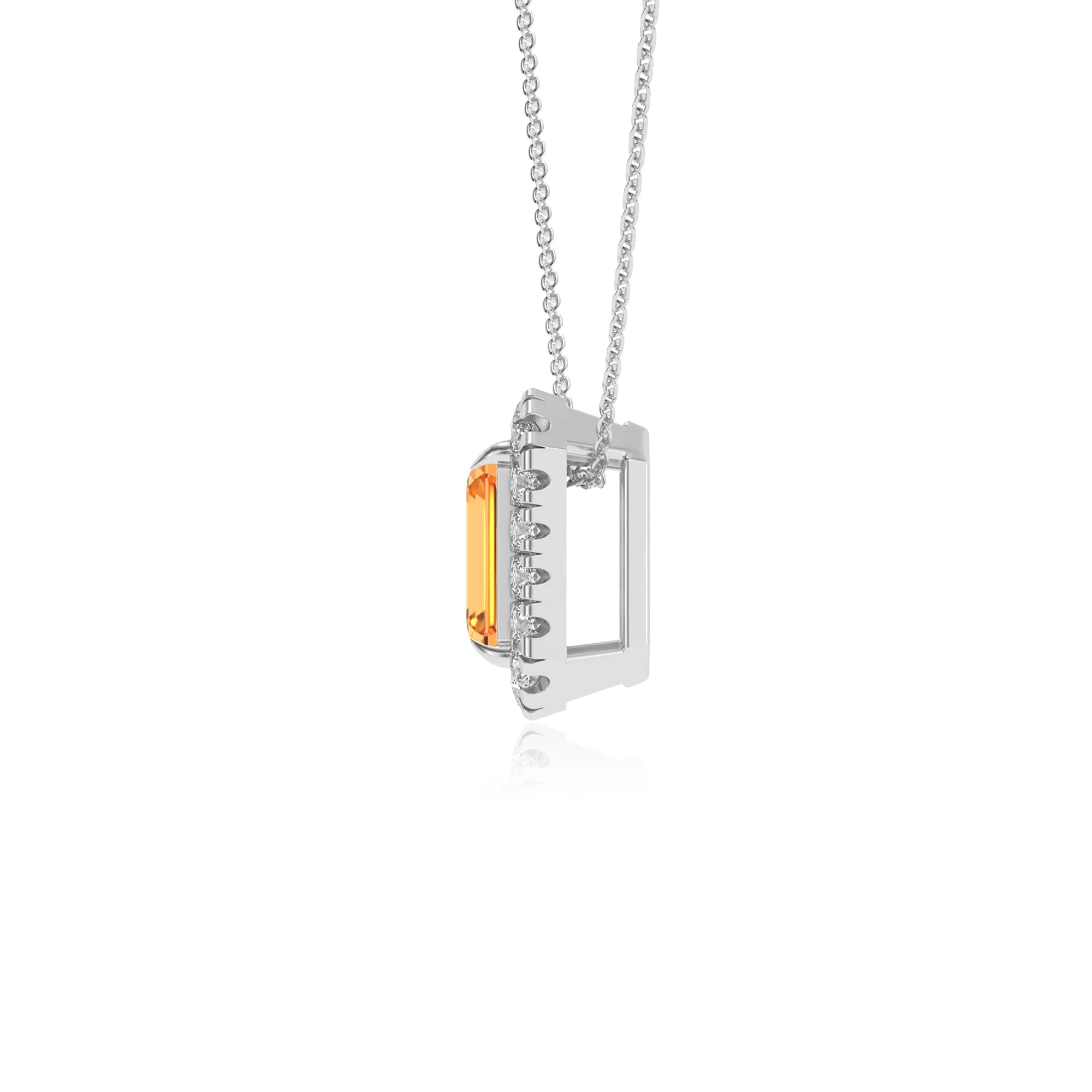 lab grown citrine emerald cut solitaire necklaces in white gold