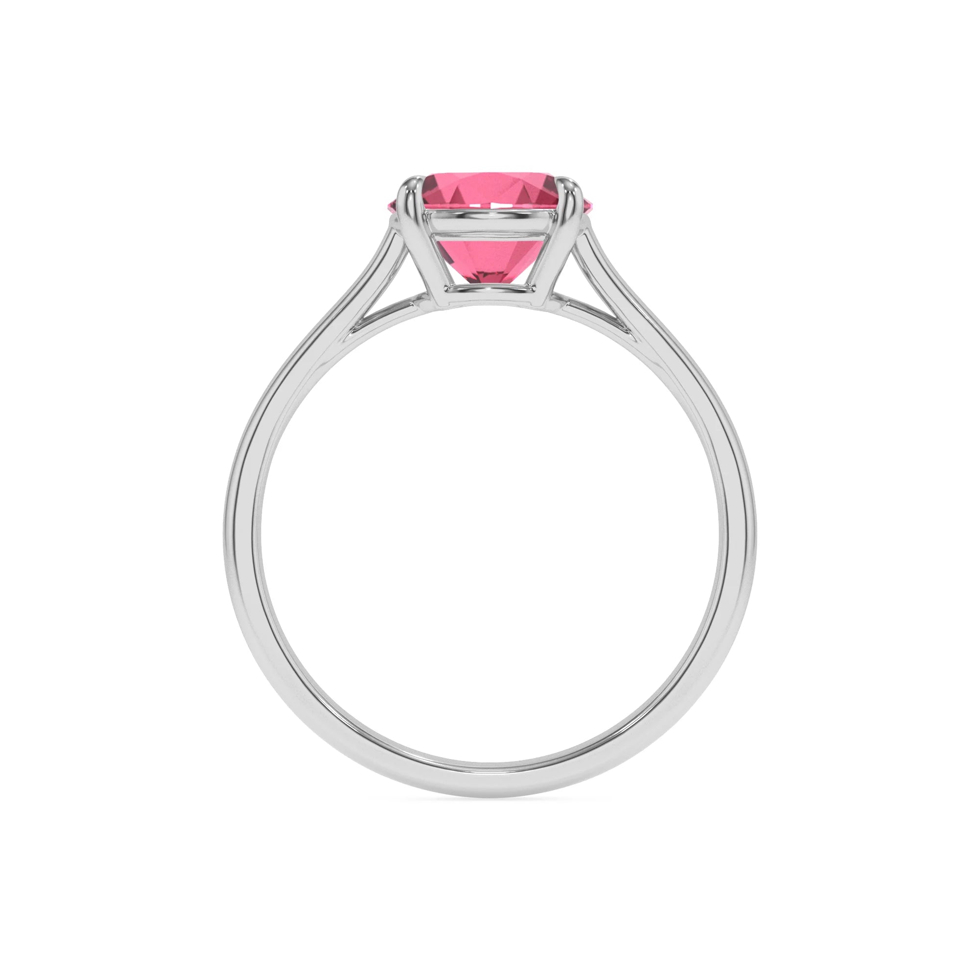 lab grown pink-tourmaline round solitaire rings in white gold