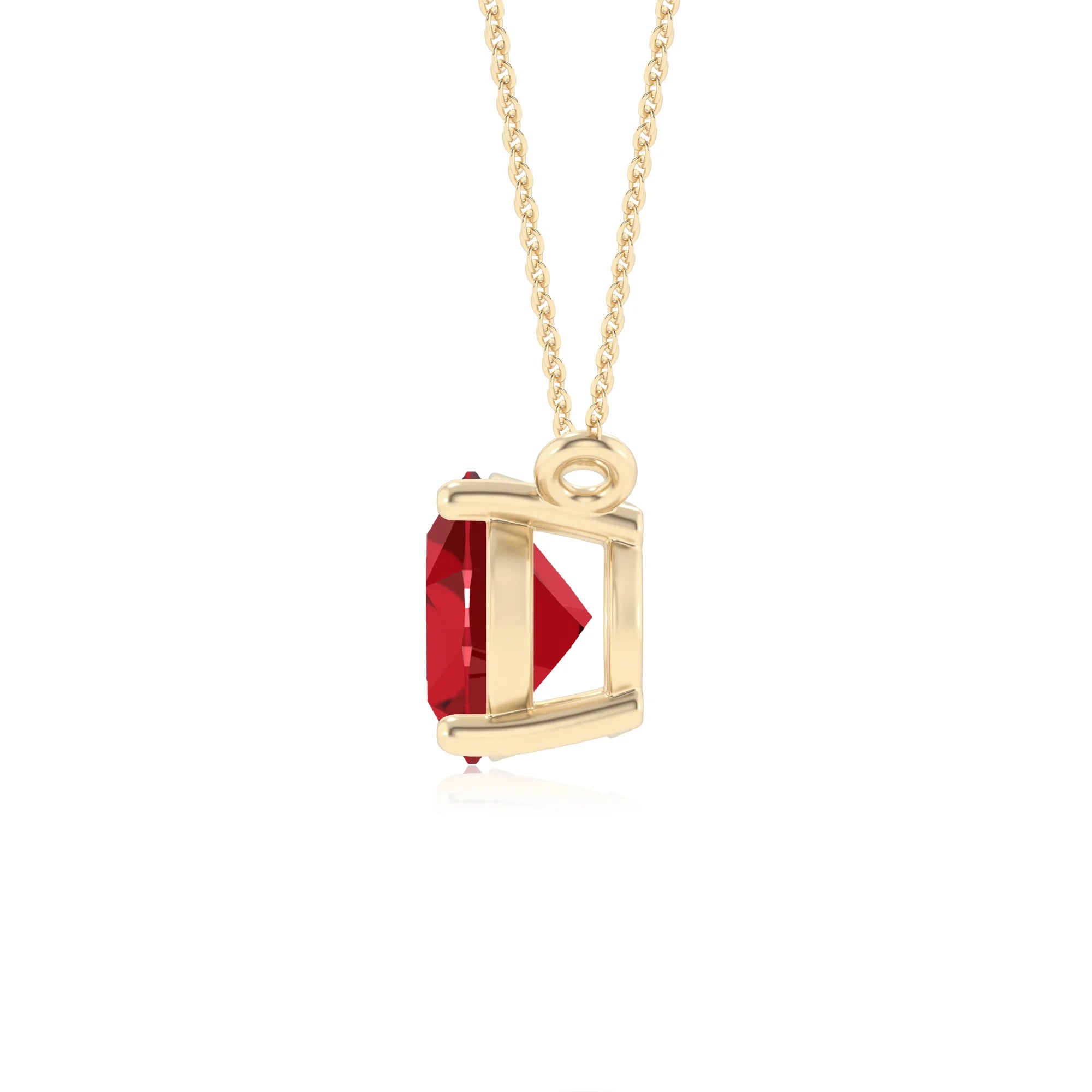 lab grown ruby oval solitaire necklaces in yellow gold