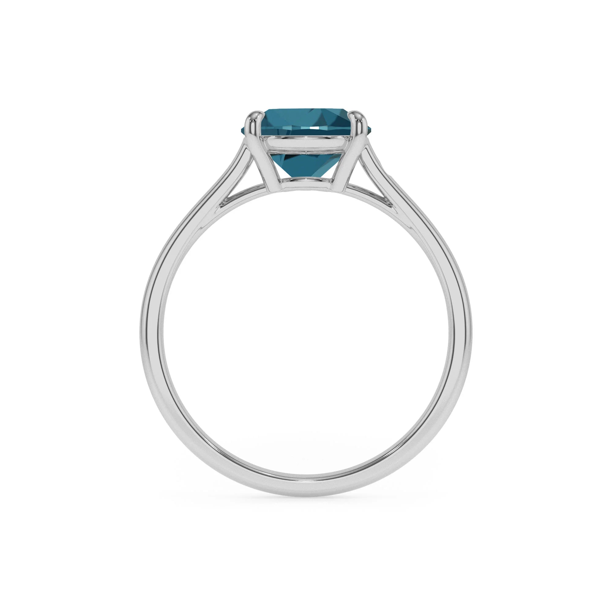 natural london-blue-topaz cushion solitaire rings in platinum