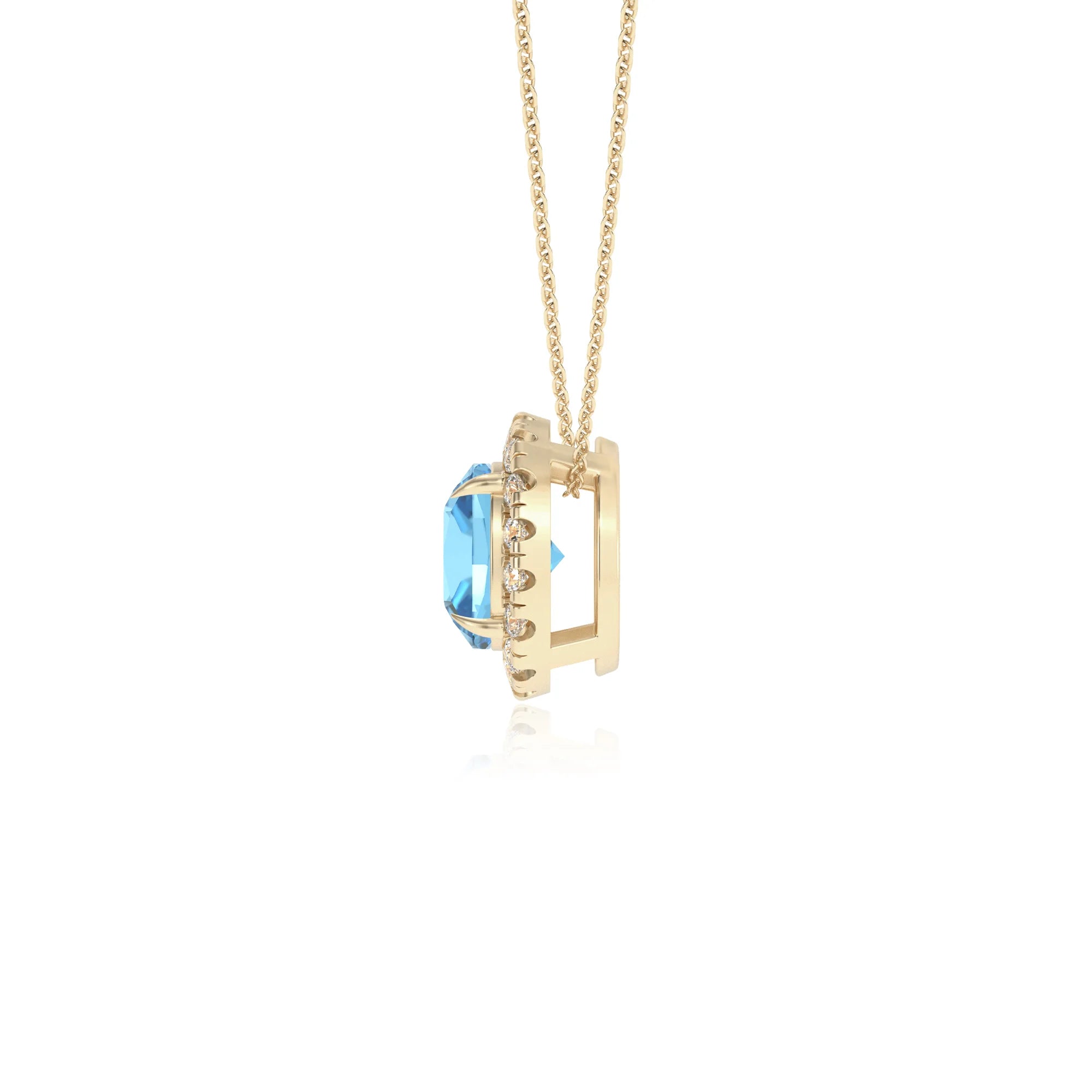 natural swiss blue topaz cushion solitaire necklaces in yellow gold