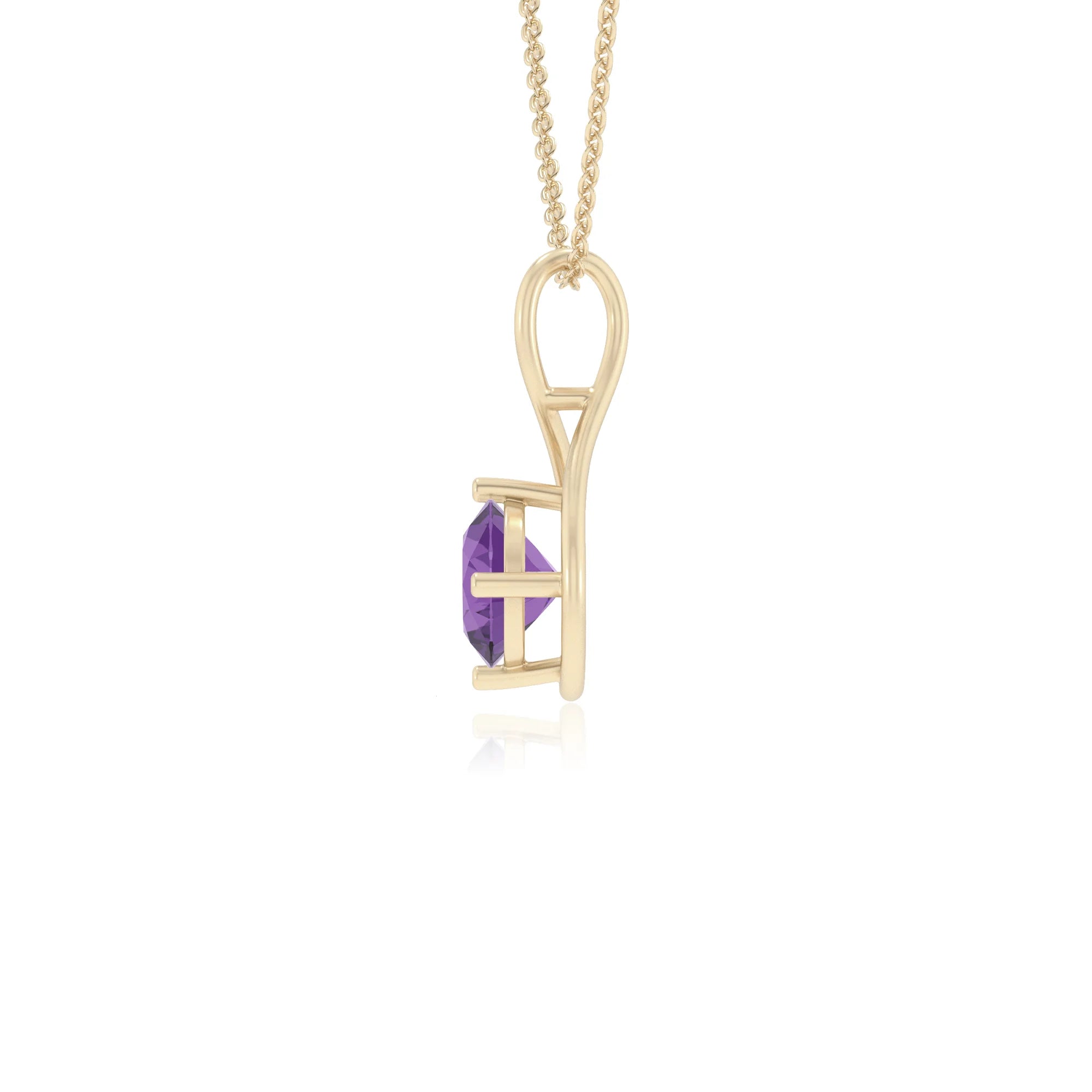 lab grown amethyst round solitaire necklaces in yellow gold