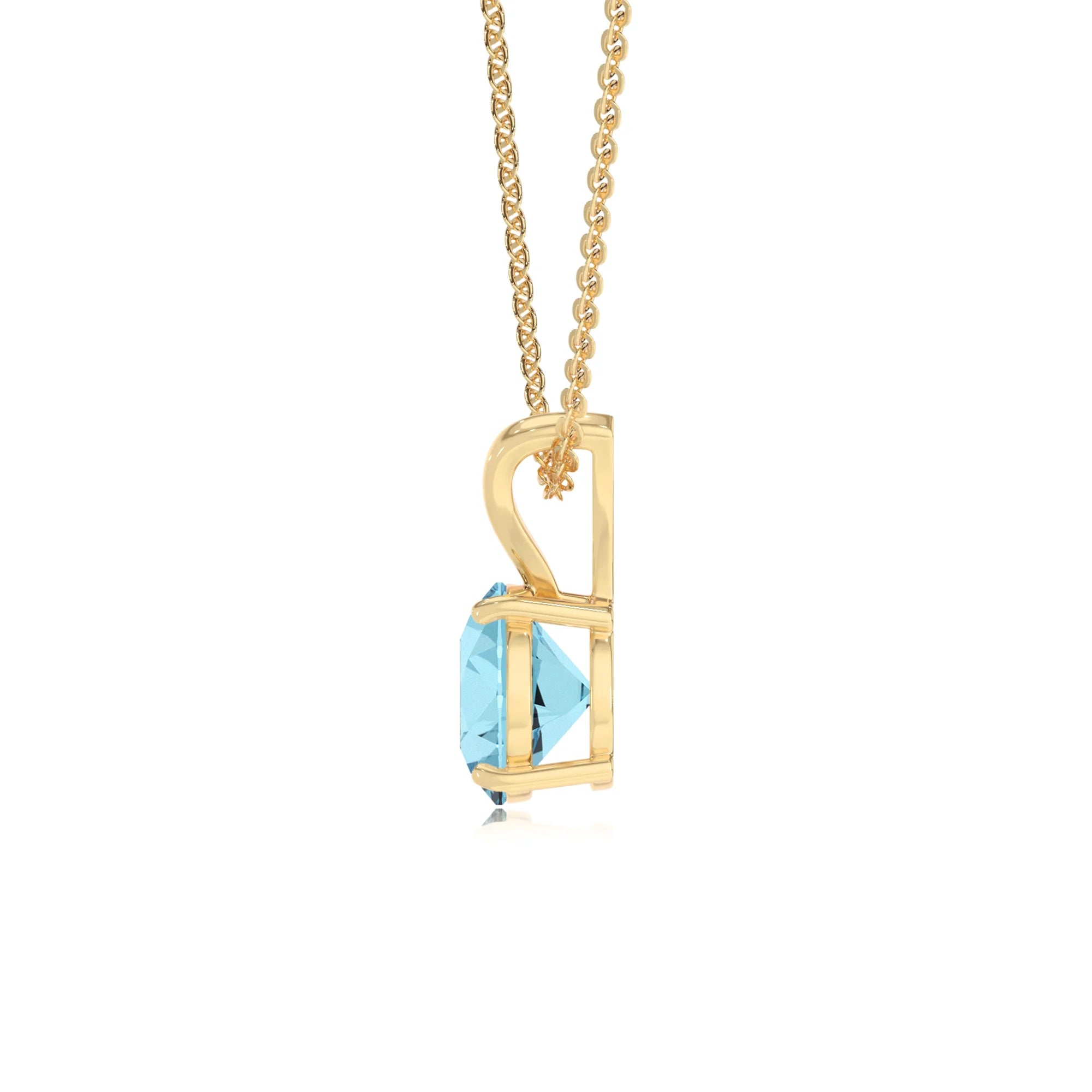 lab grown aquamarine round solitaire v-bale necklaces in yellow gold