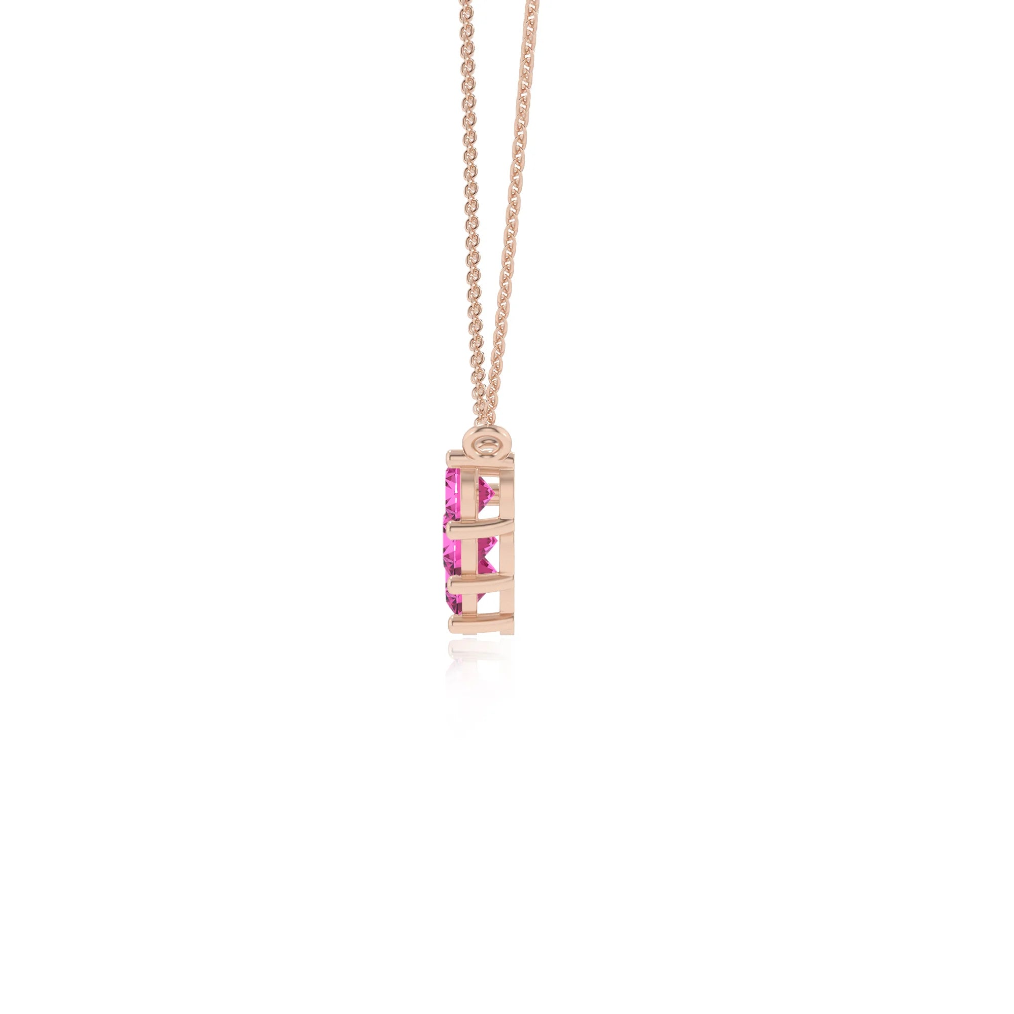 lab grown pink-sapphire round bar necklaces in rose gold