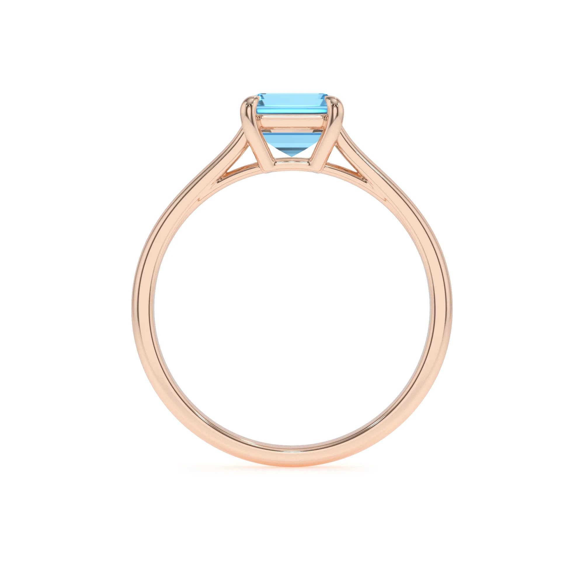 natural swiss-blue-topaz emerald cut solitaire rings in rose gold