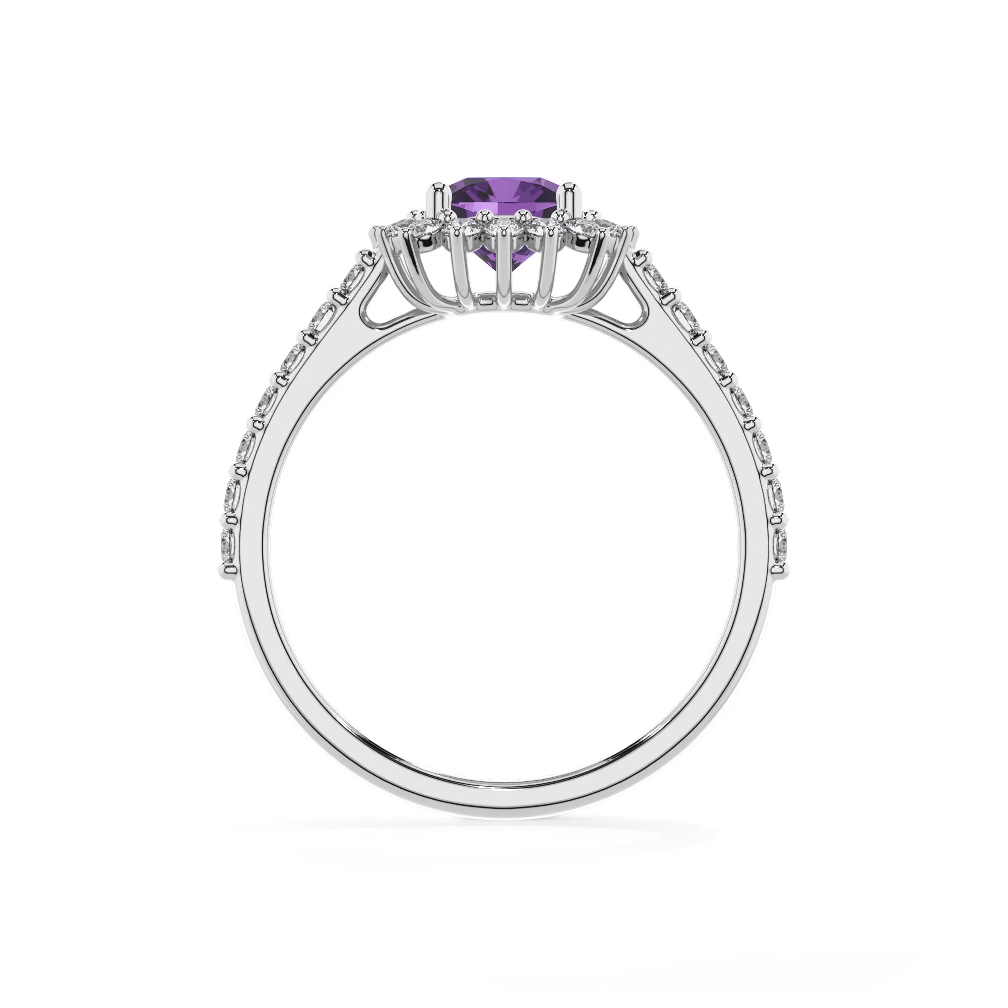 lab grown amethyst cushion solitaire rings in platinum