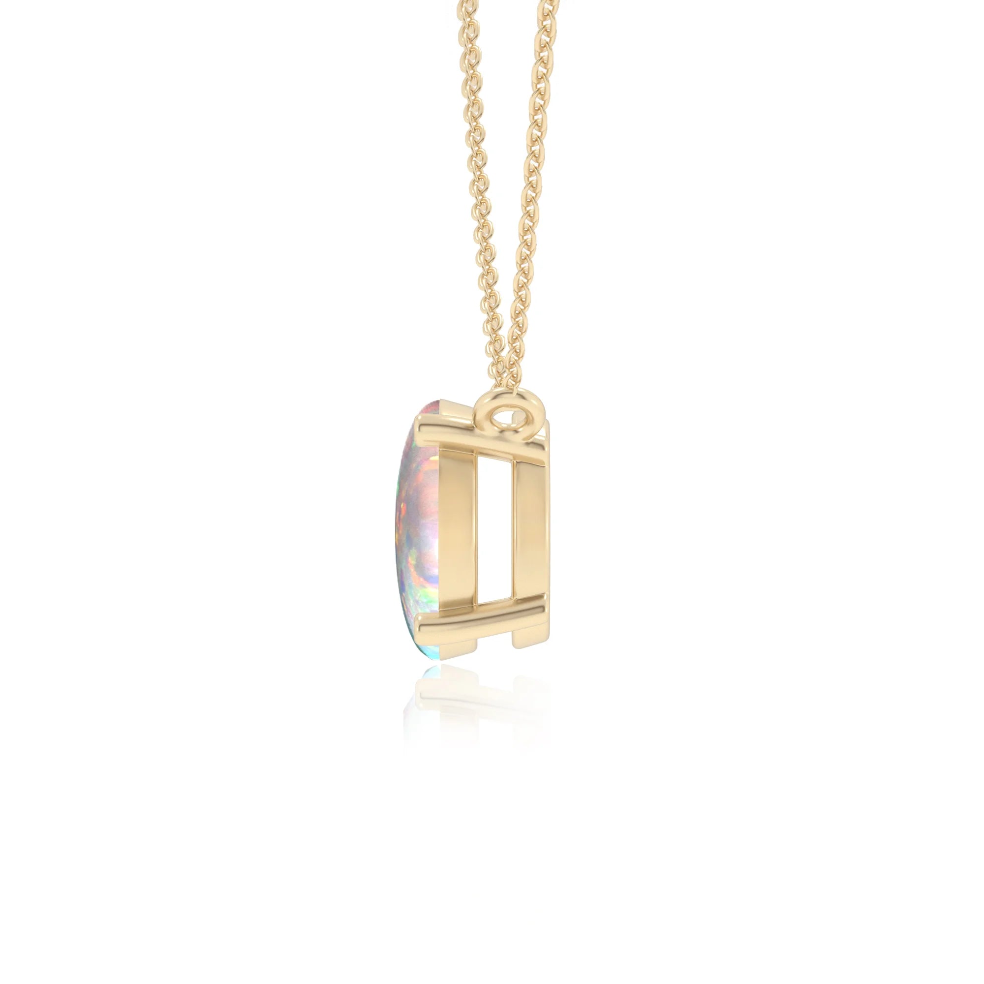 lab grown opal oval solitaire necklaces in yellow gold