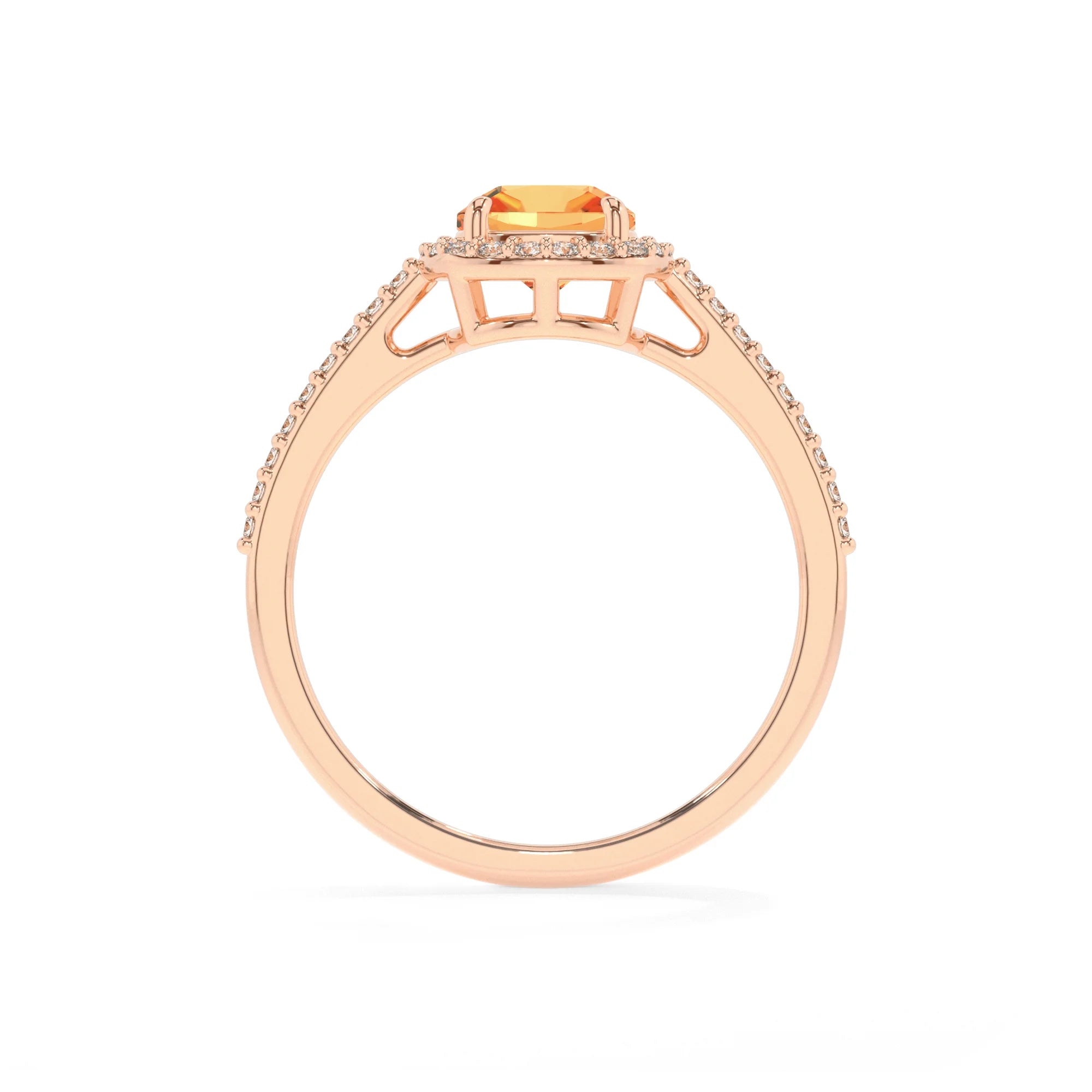 lab grown citrine cushion solitaire rings in rose gold