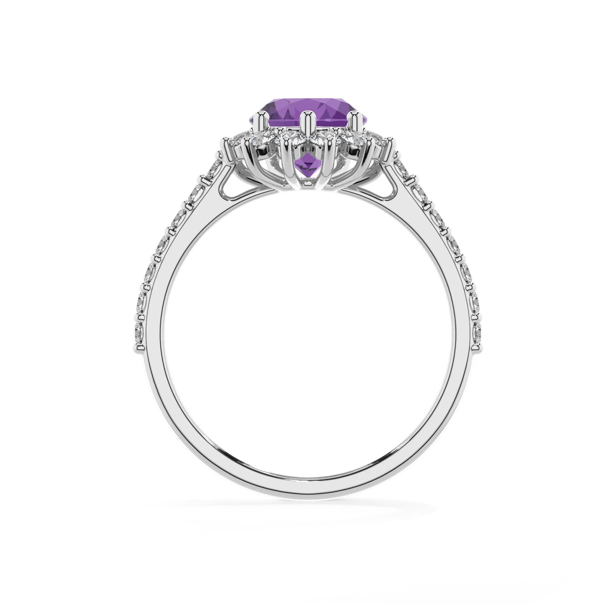 lab grown amethyst pear solitaire rings in white gold