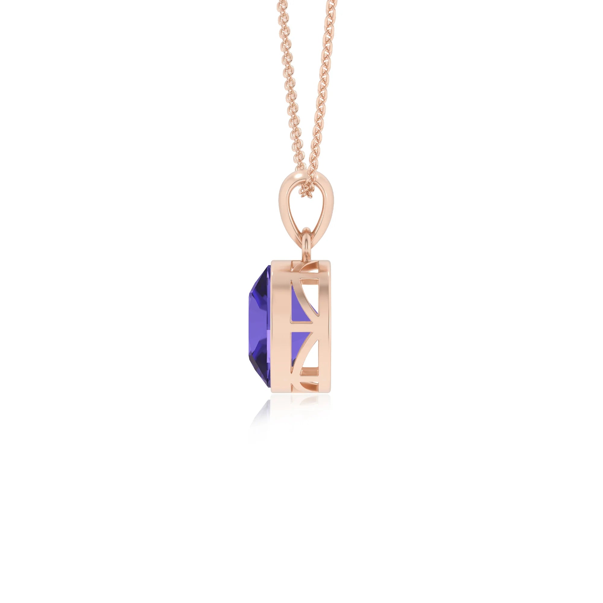lab grown tanzanite cushion solitaire necklaces in rose gold