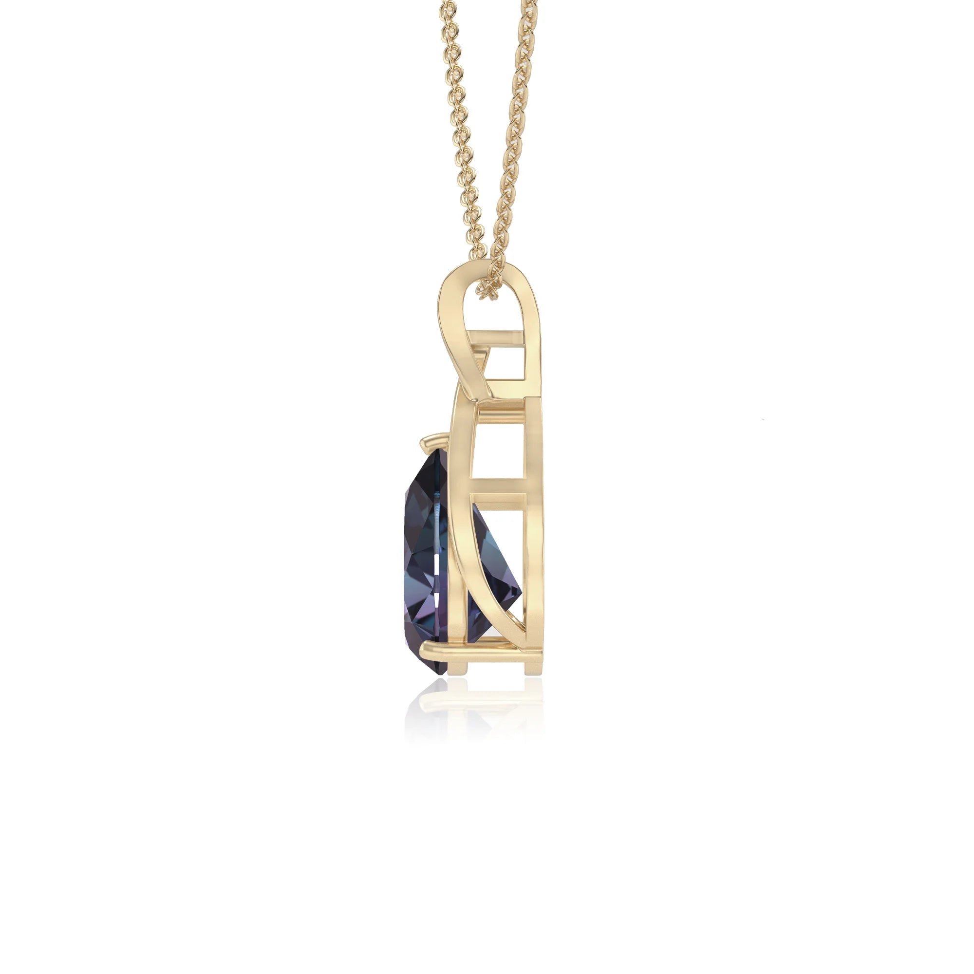 lab grown alexandrite pear solitaire necklaces in yellow gold