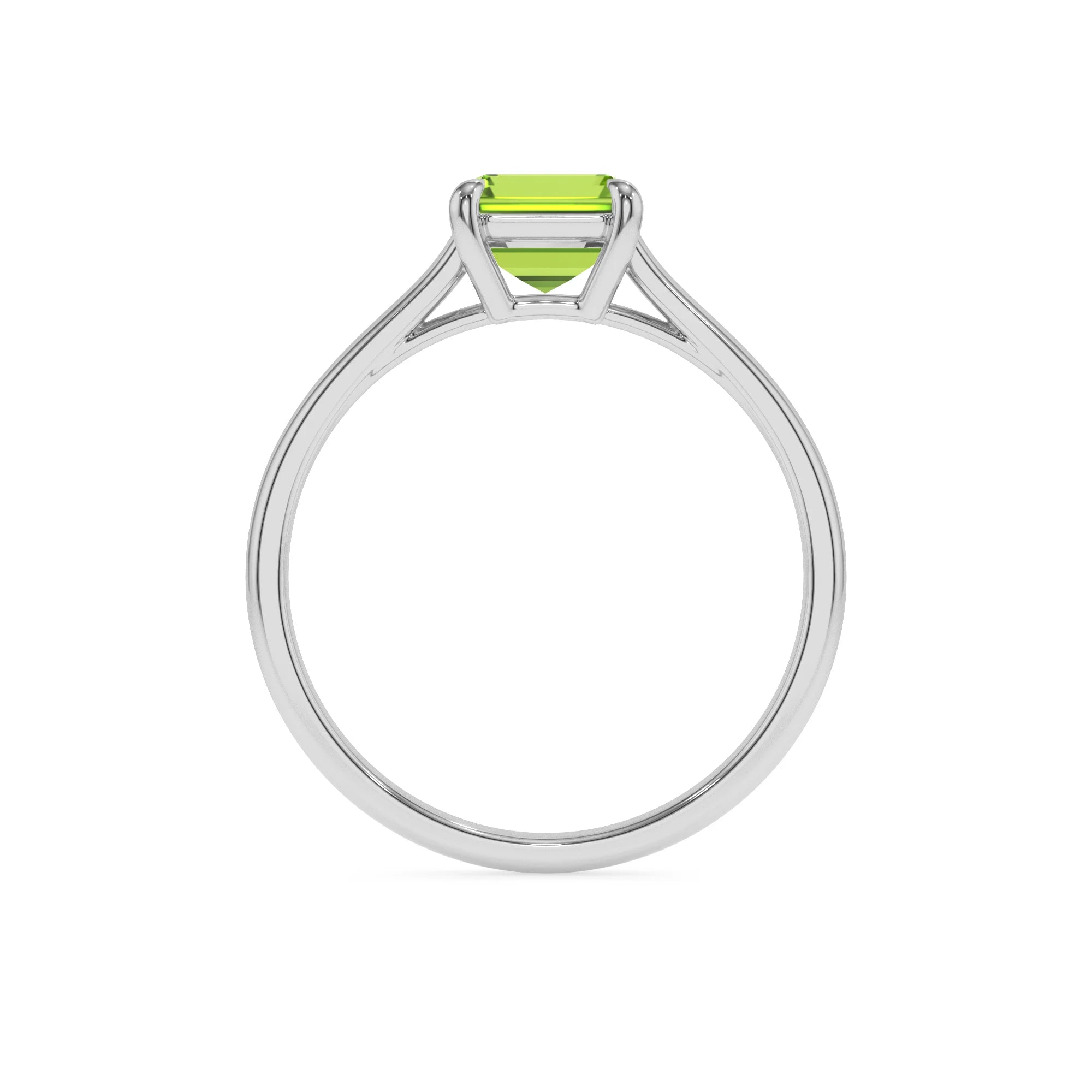 natural peridot emerald cut solitaire rings in white gold