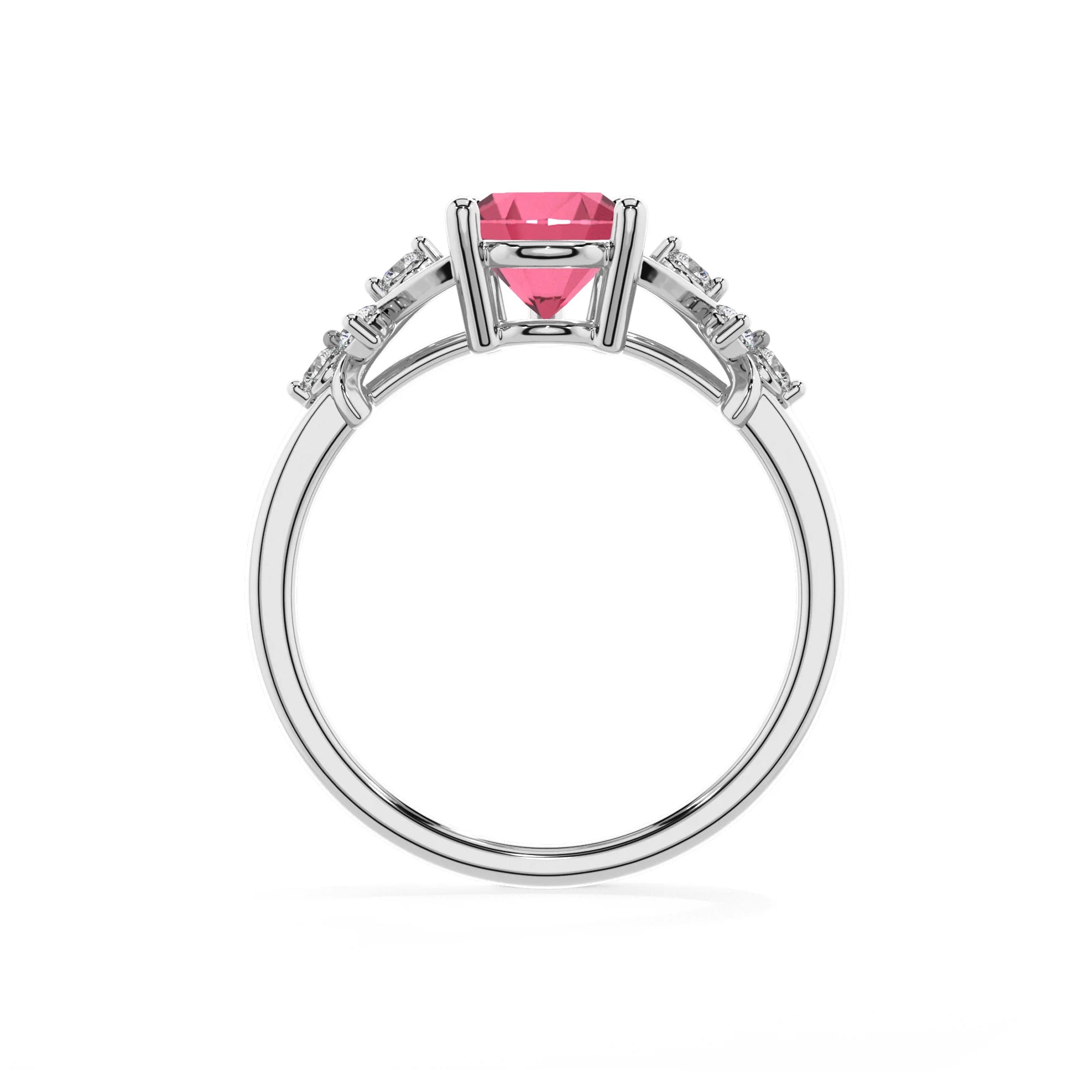 lab grown pink-tourmaline pear solitaire rings in platinum