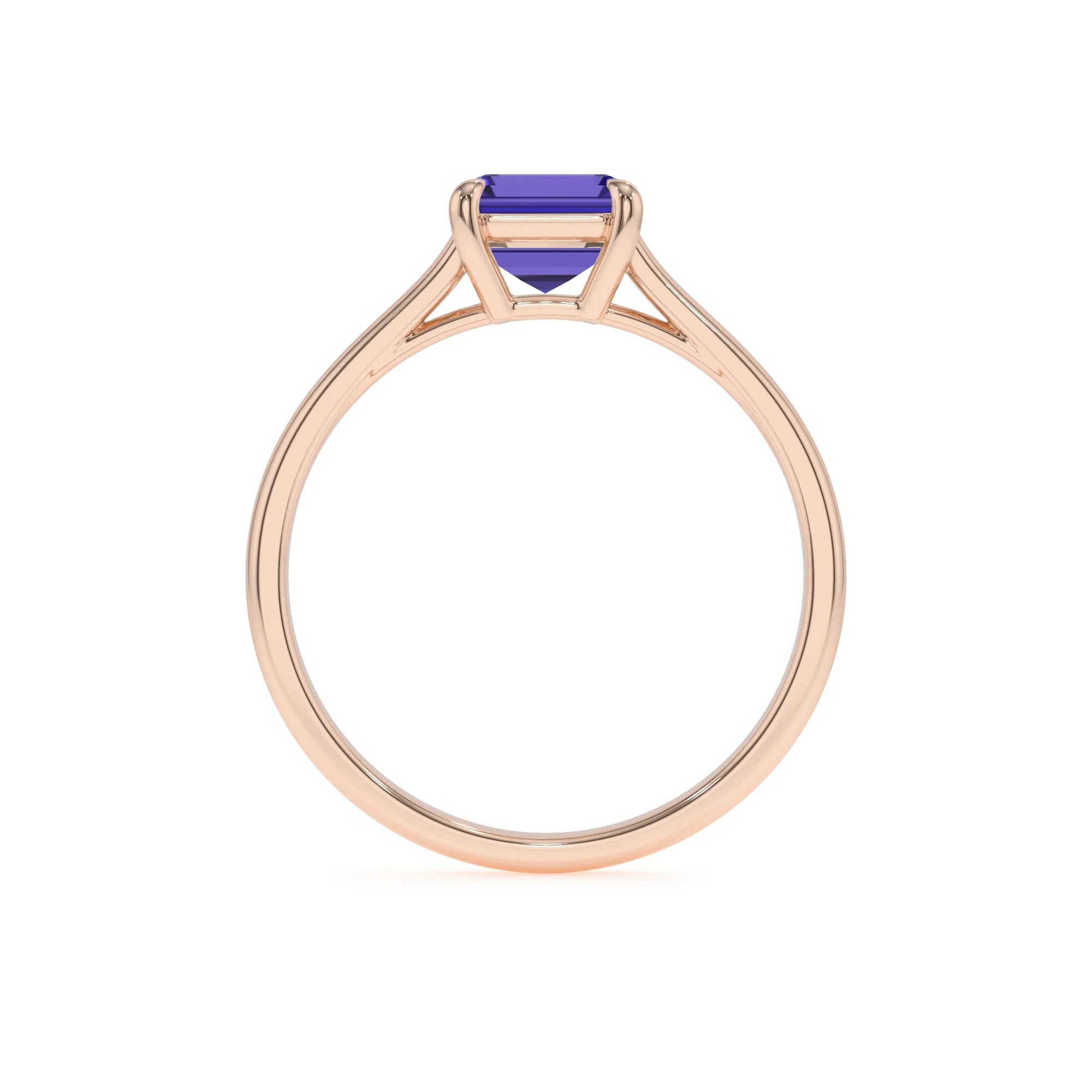 lab grown tanzanite emerald cut solitaire rings in rose gold