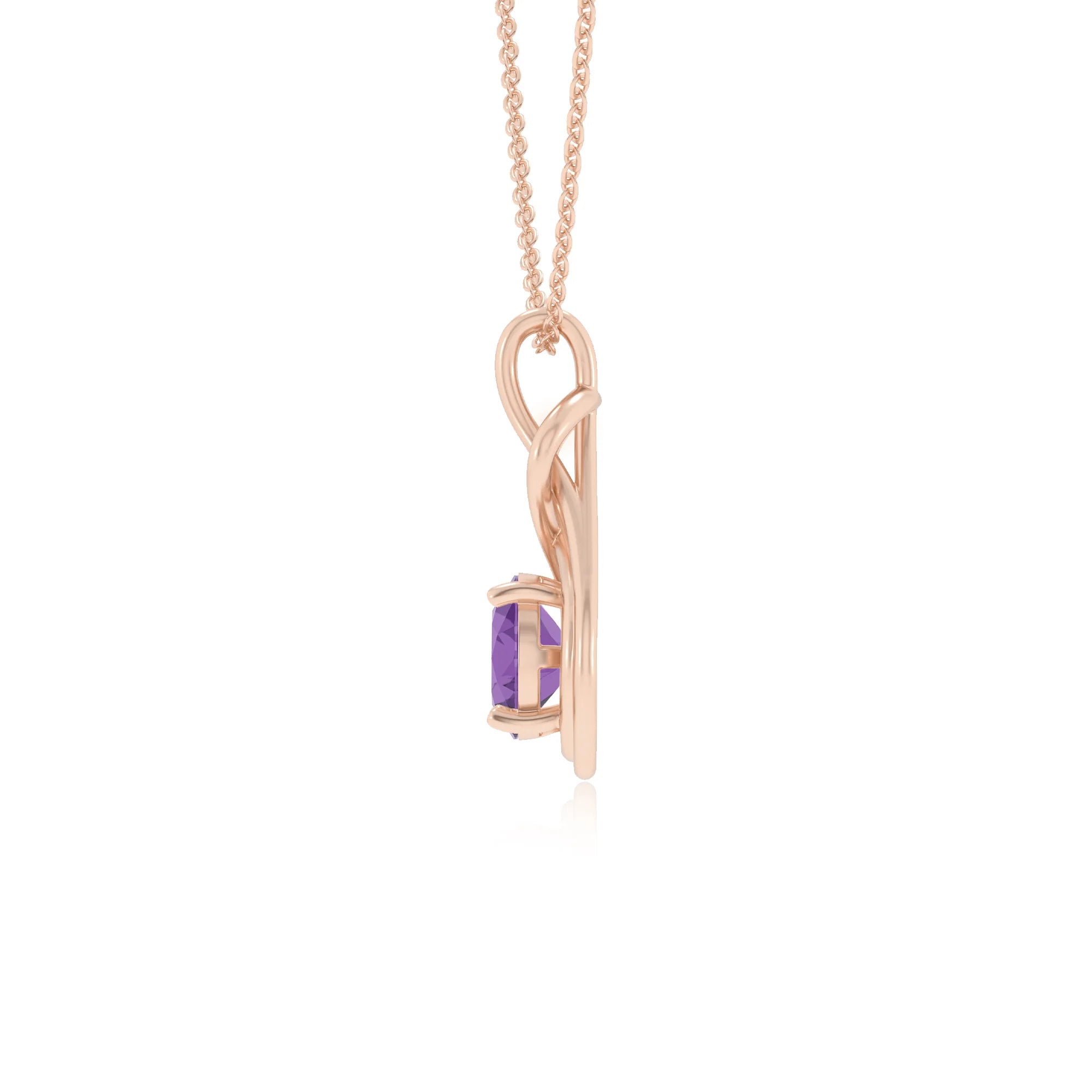 lab grown amethyst round solitaire necklaces in rose gold