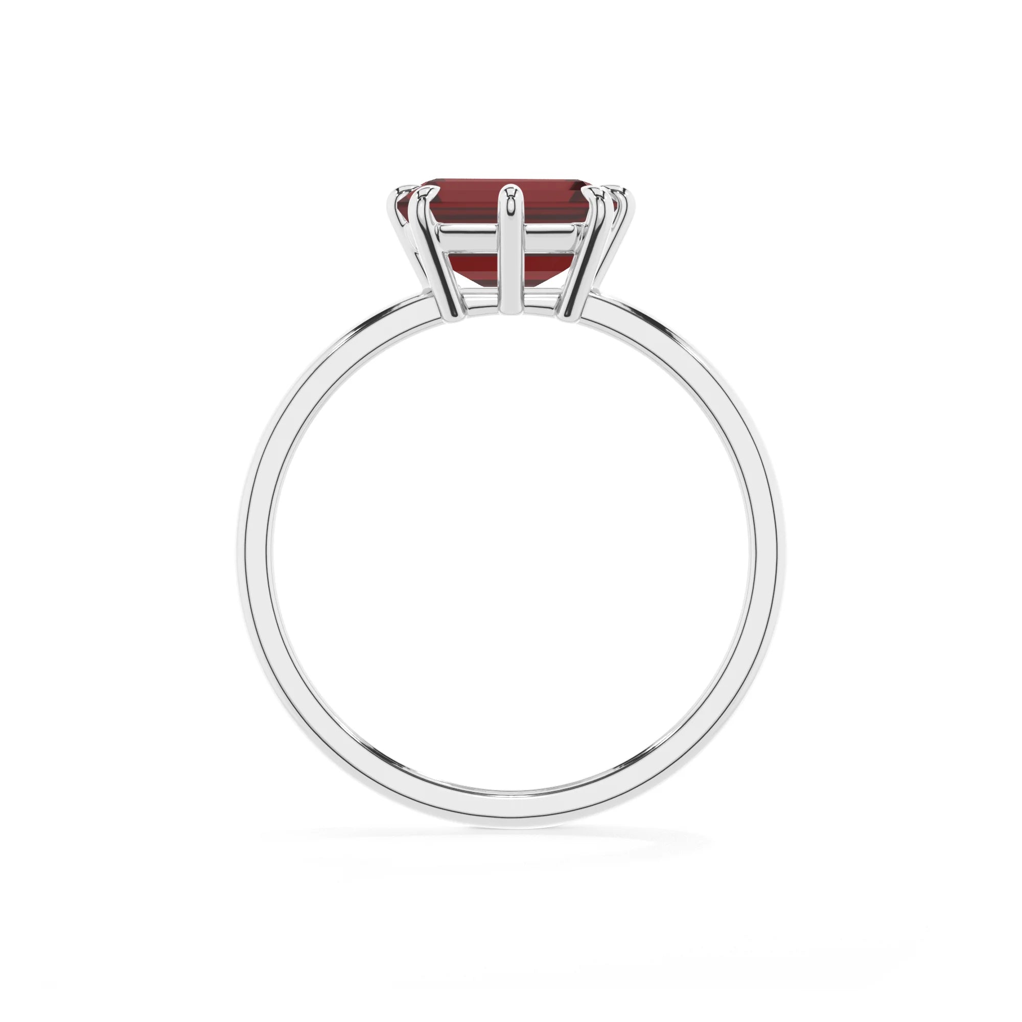 natural garnet emerald cut solitaire rings in white gold