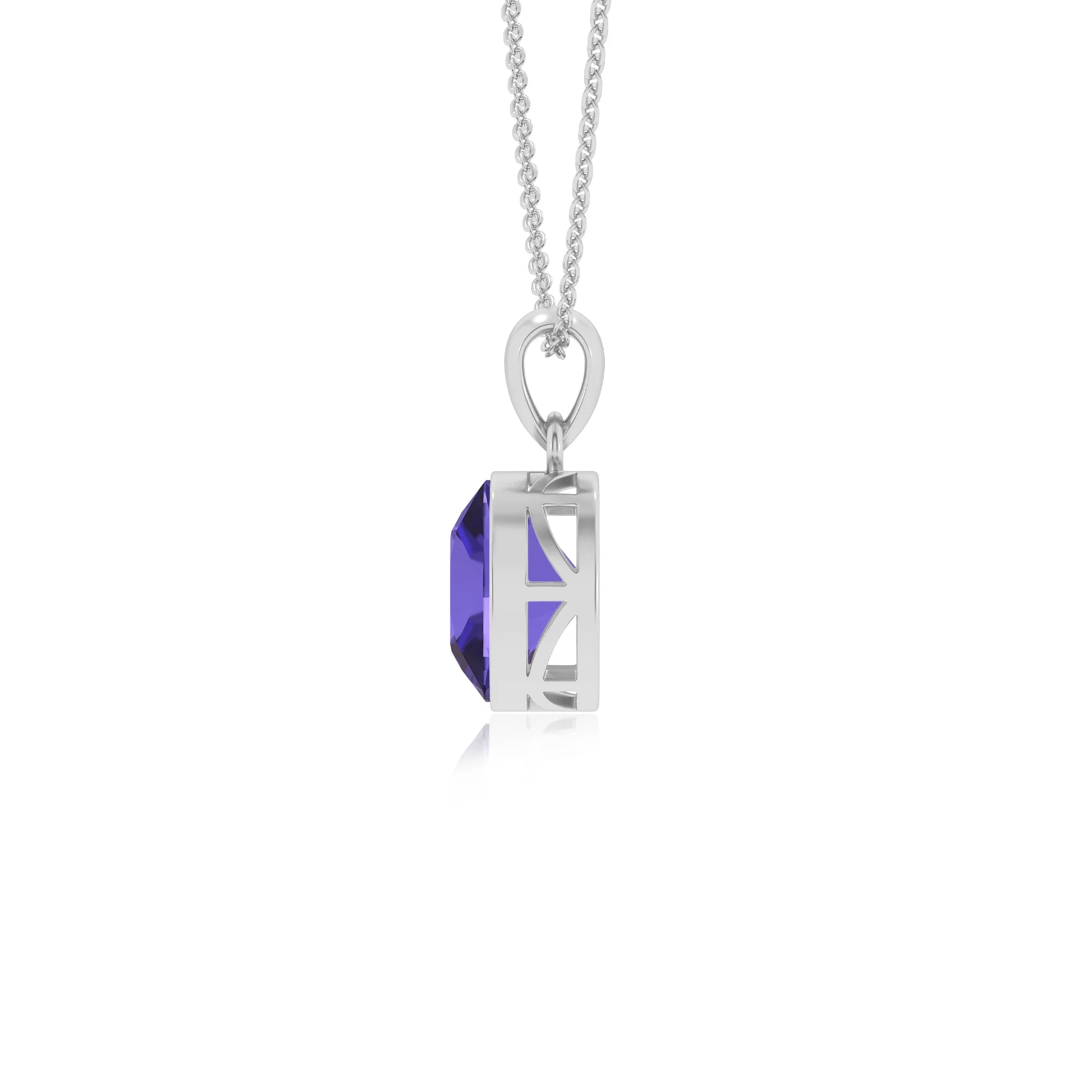lab grown tanzanite cushion solitaire necklaces in platinum