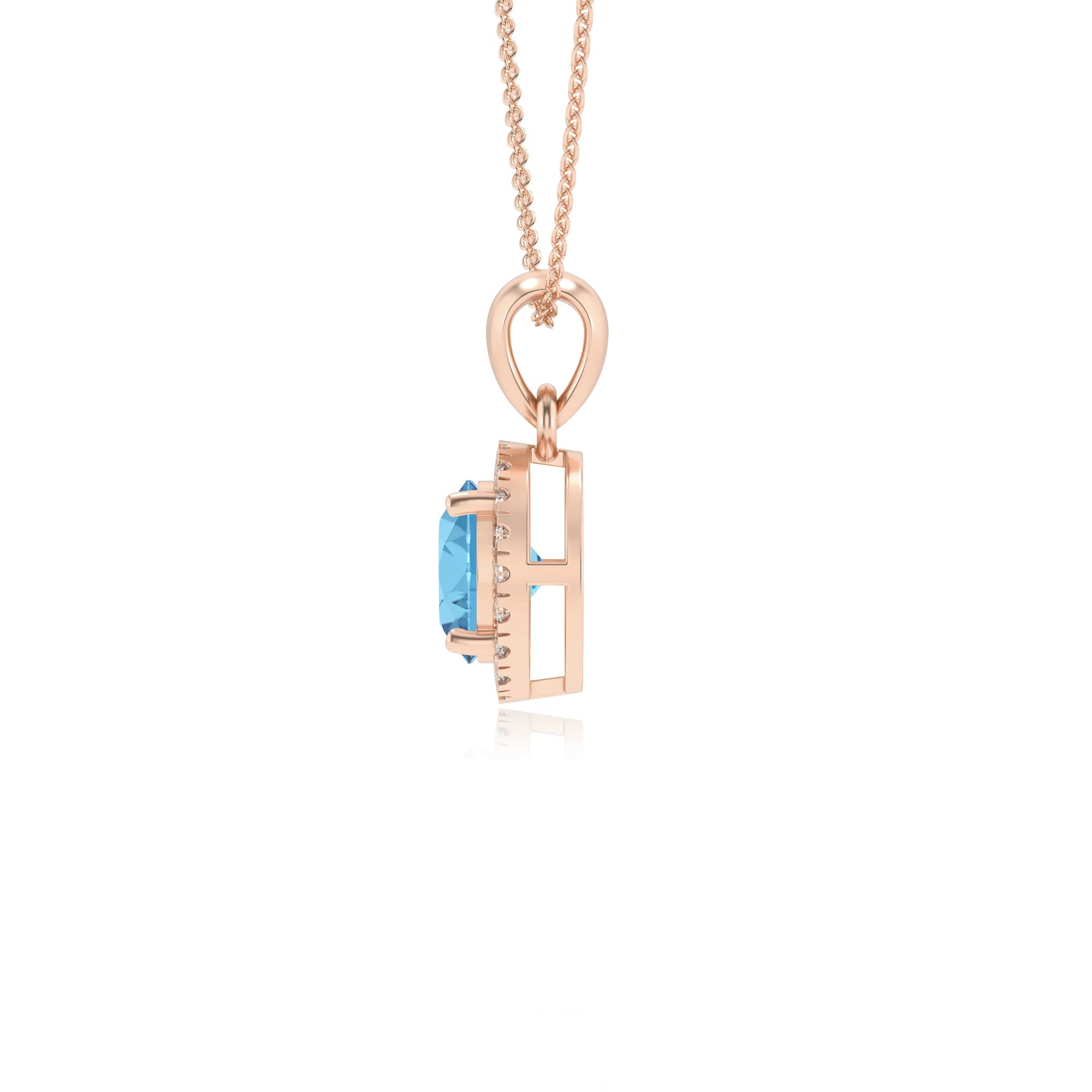 natural swiss-blue-topaz round solitaire necklaces in rose gold