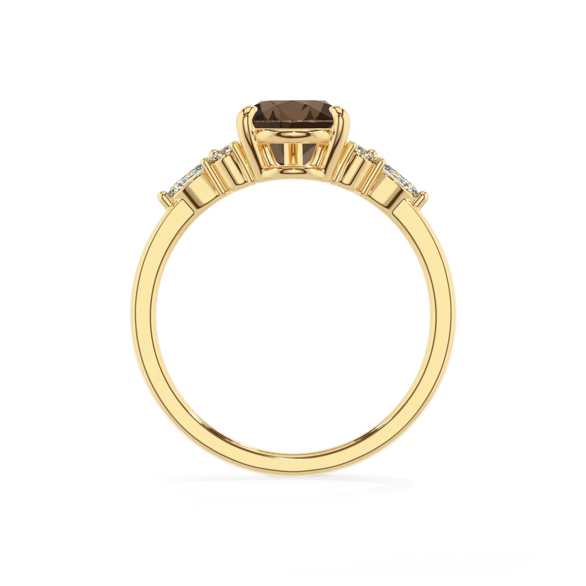 natural smoky-quartz pear solitaire rings in yellow gold