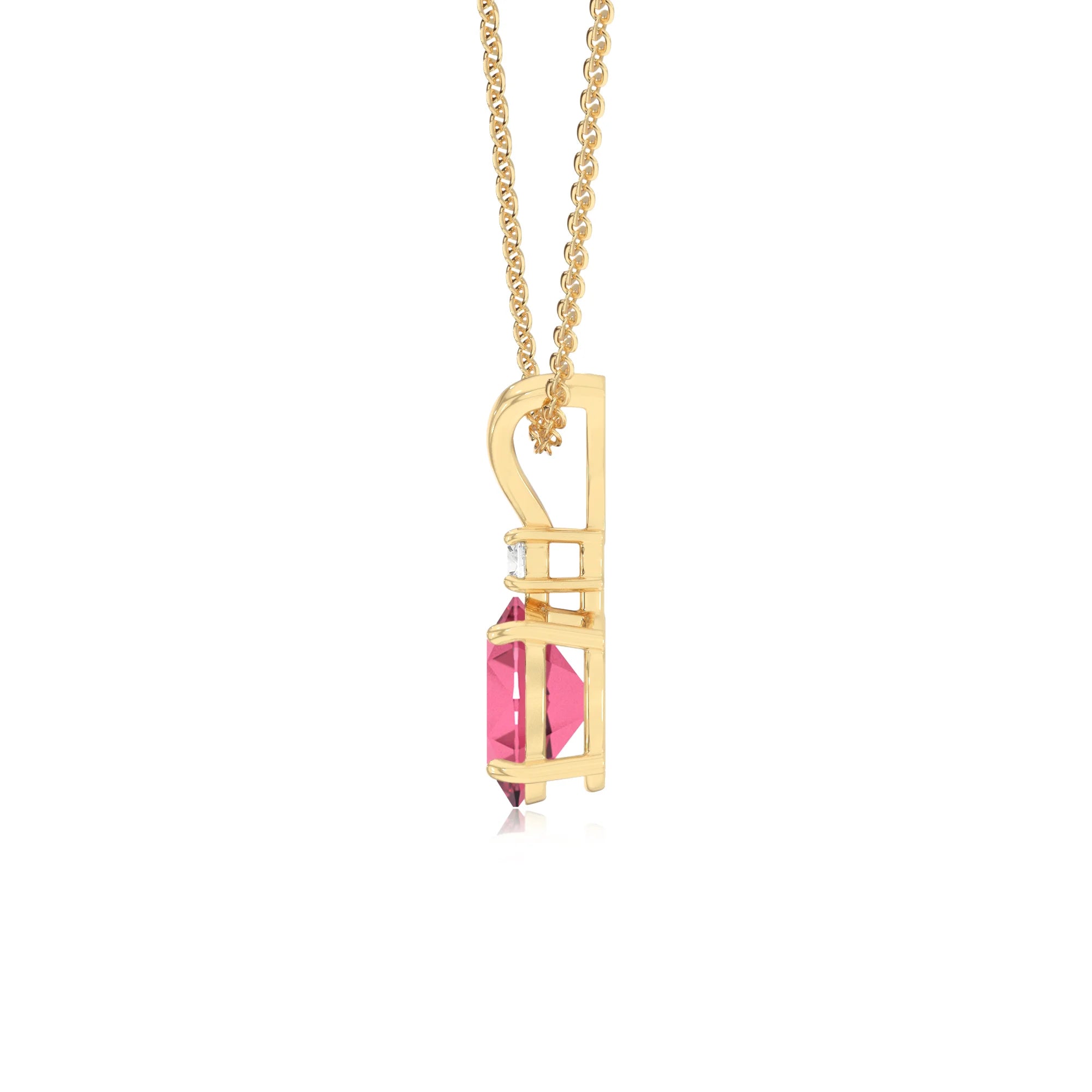 lab grown pink-tourmaline oval solitaire v-bale necklaces in yellow gold