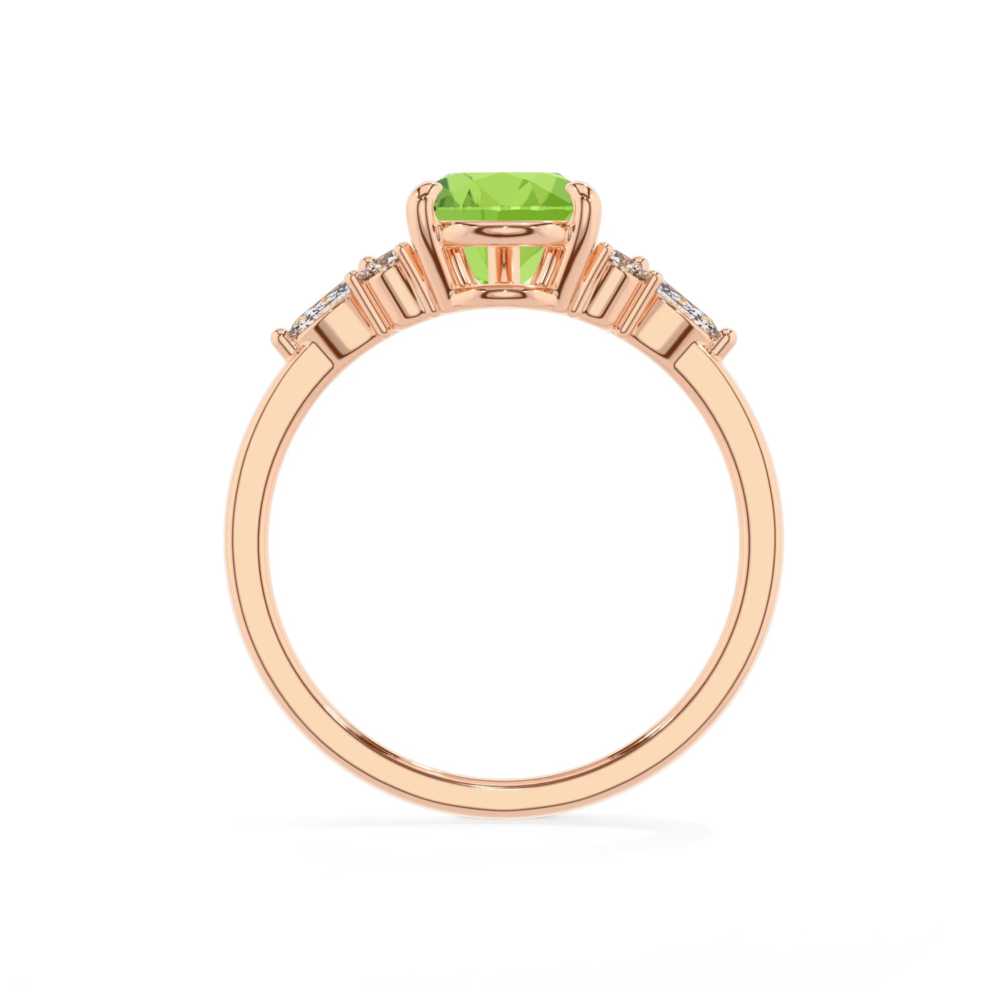 natural peridot pear solitaire rings in rose gold
