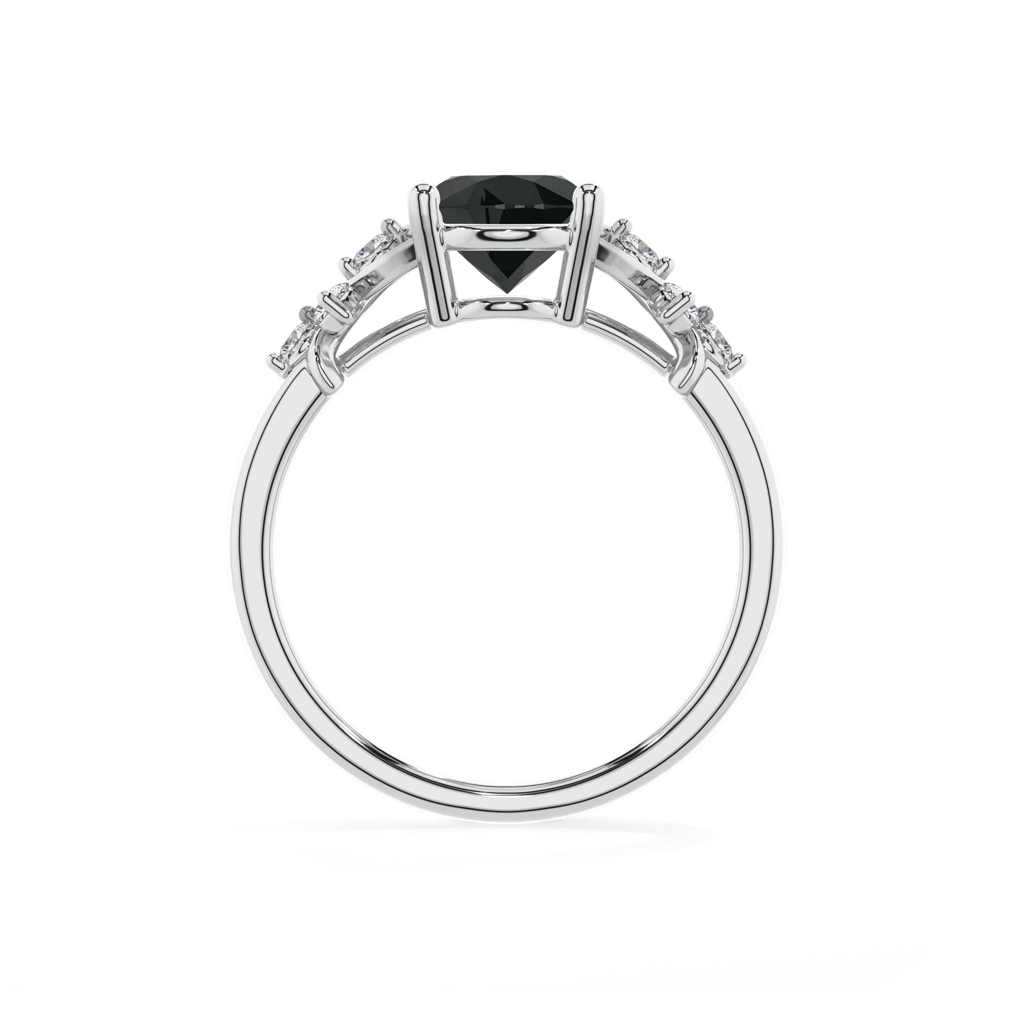 natural black-onyx oval solitaire rings in white gold