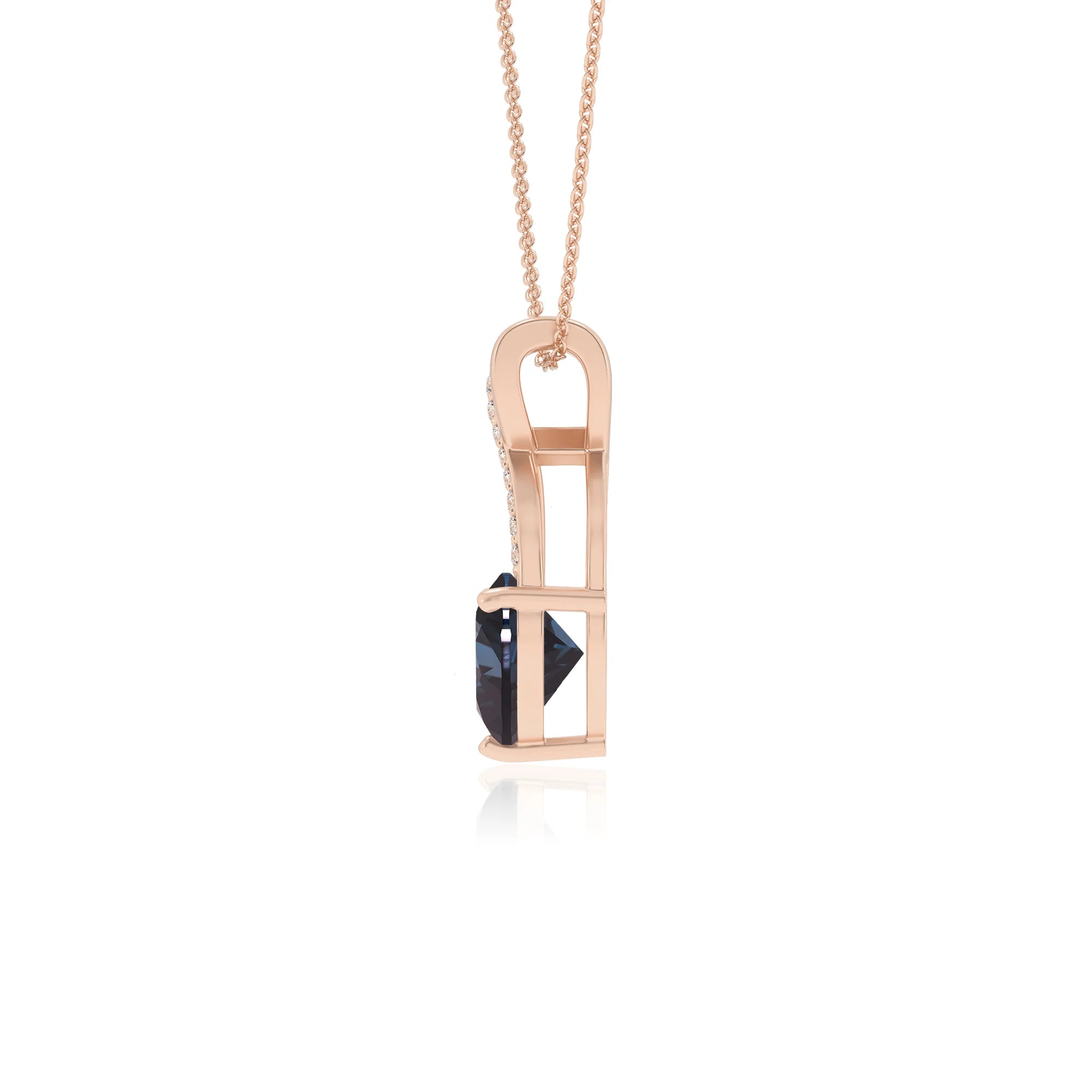 lab grown alexandrite heart solitaire necklaces in rose gold