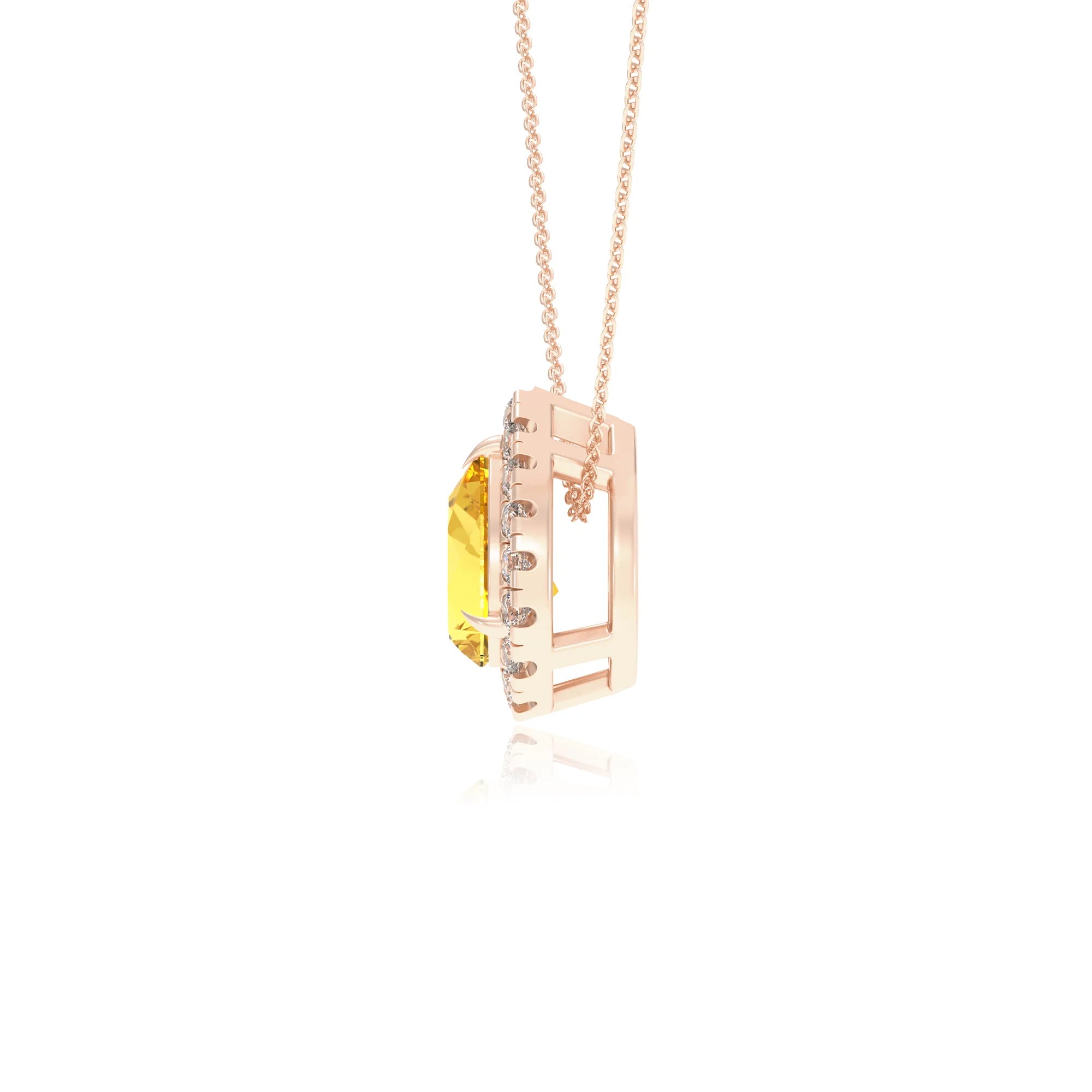 lab grown yellow sapphire pear solitaire necklaces in rose gold