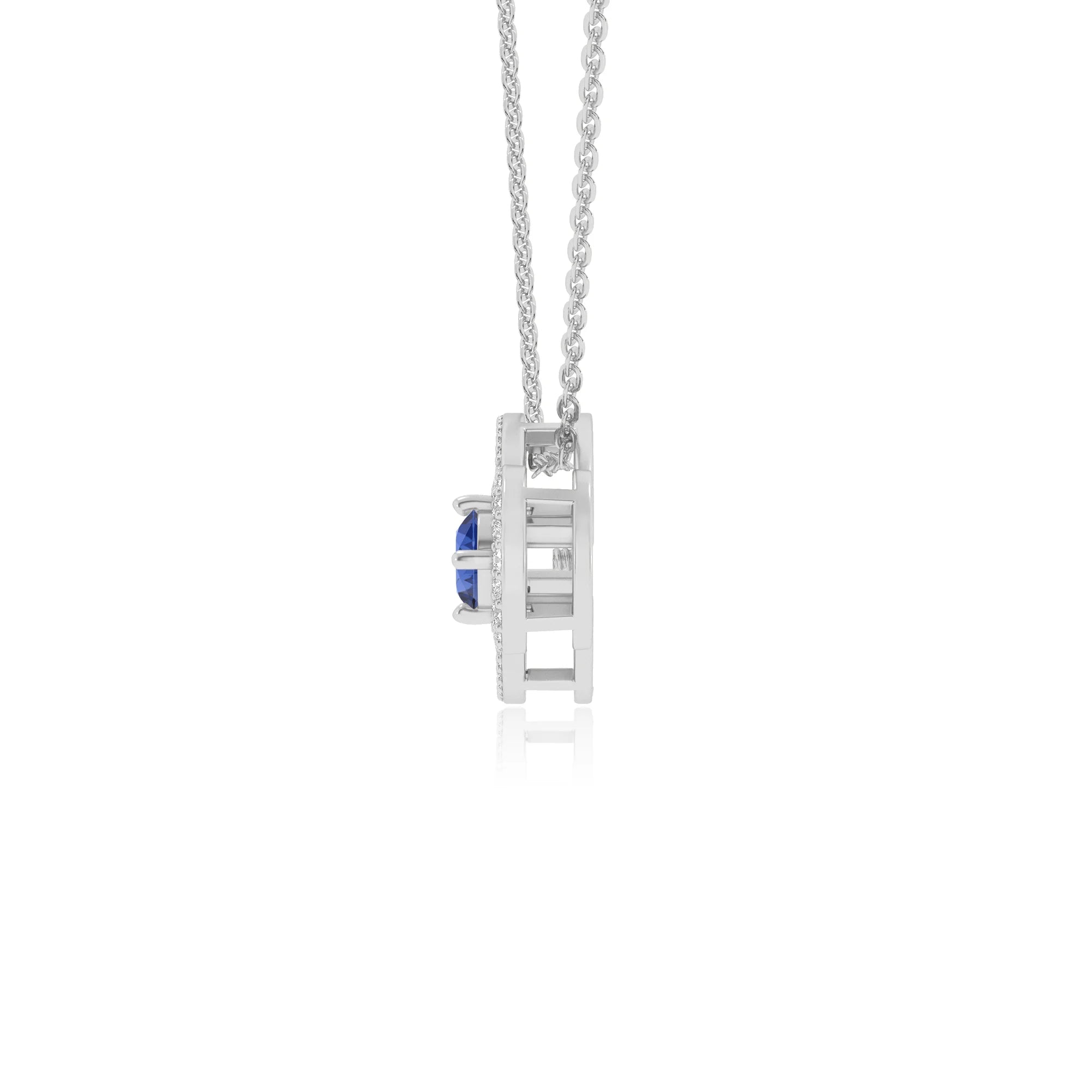 lab grown blue-sapphire round solitaire necklaces in sterling silver