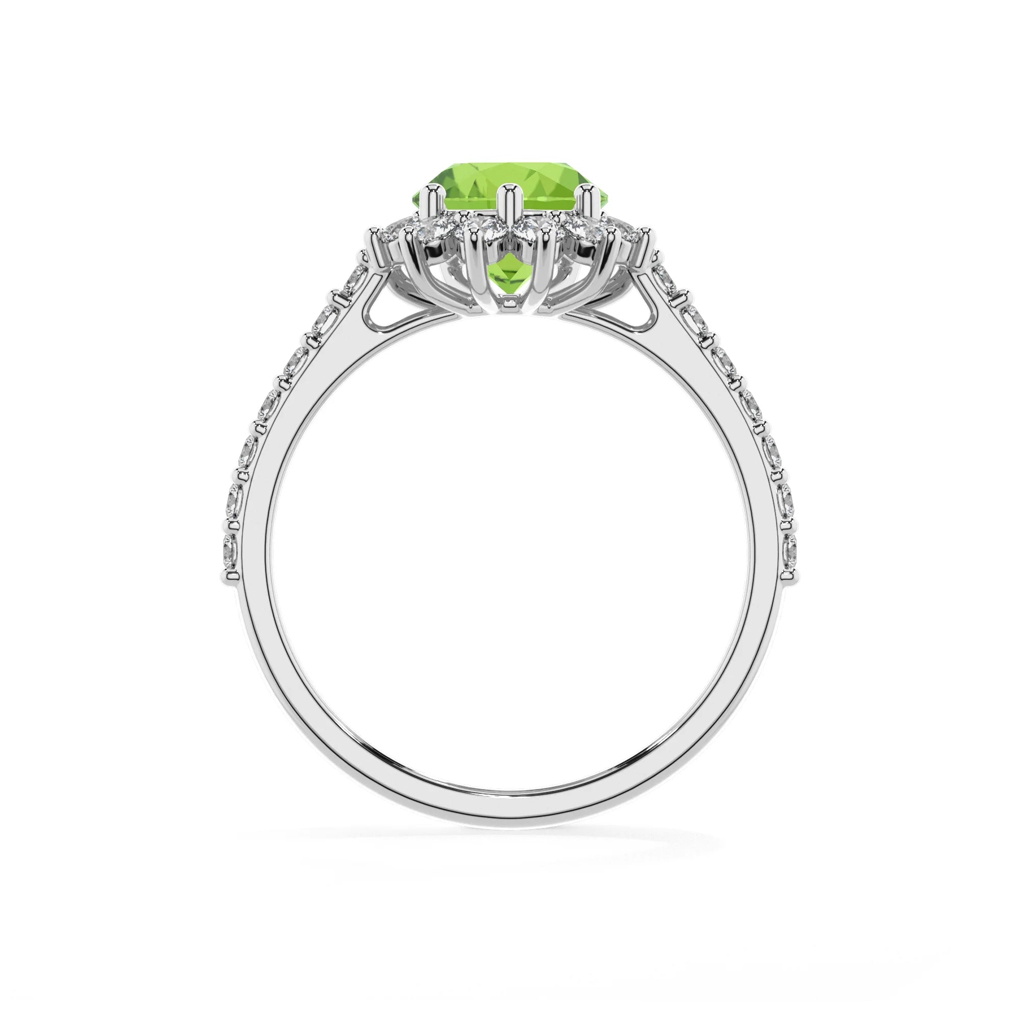natural peridot pear solitaire rings in white gold