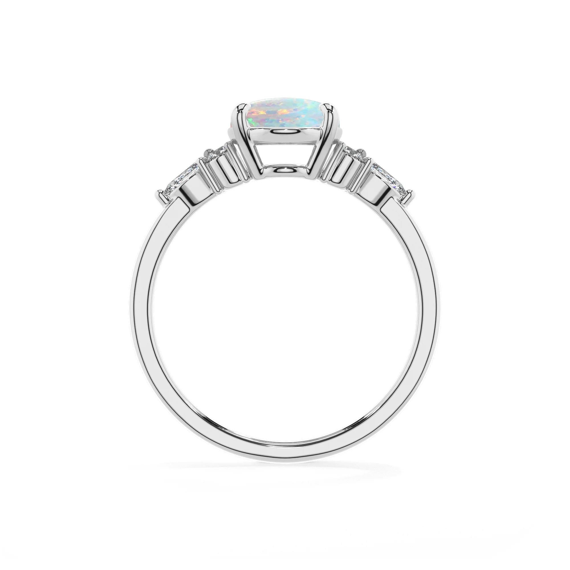lab grown opal oval solitaire rings in white gold