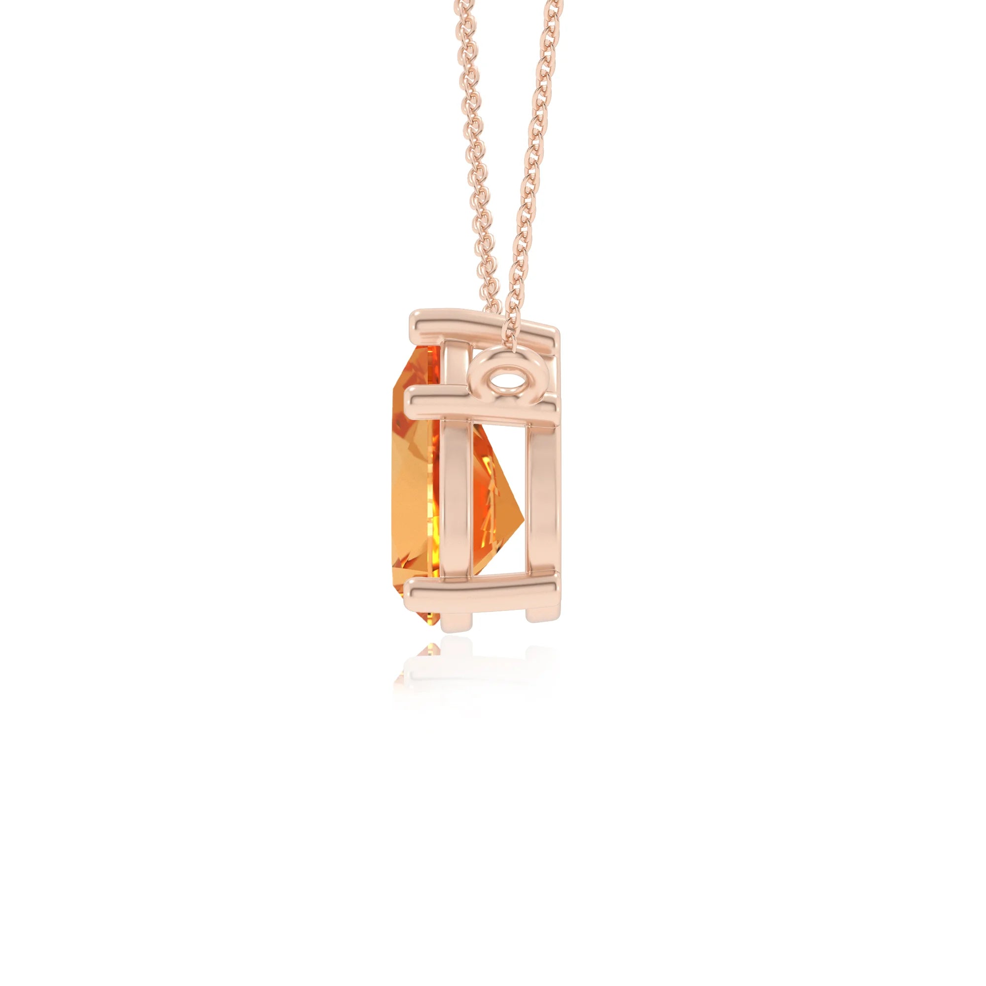 lab grown citrine pear solitaire necklaces in rose gold