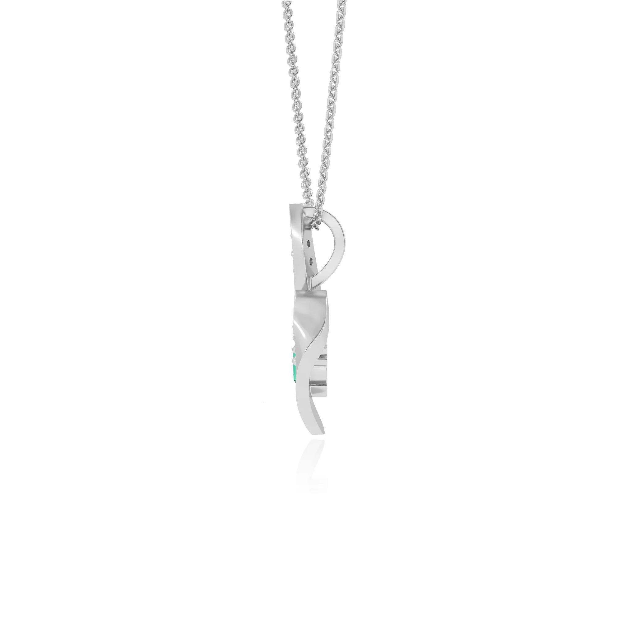 lab grown emerald round solitaire v-bale necklaces in platinum
