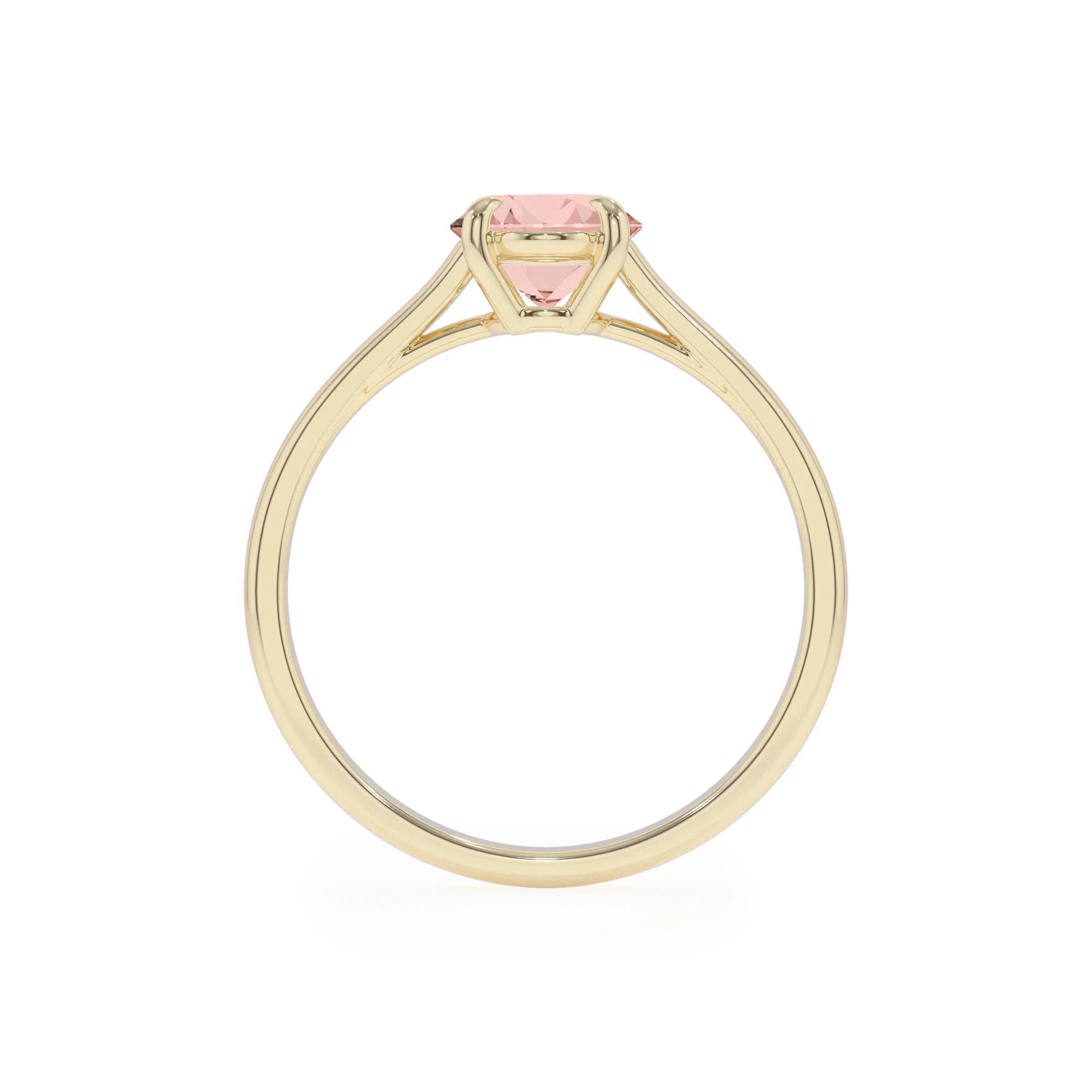 lab grown morganite oval solitaire rings in yellow gold