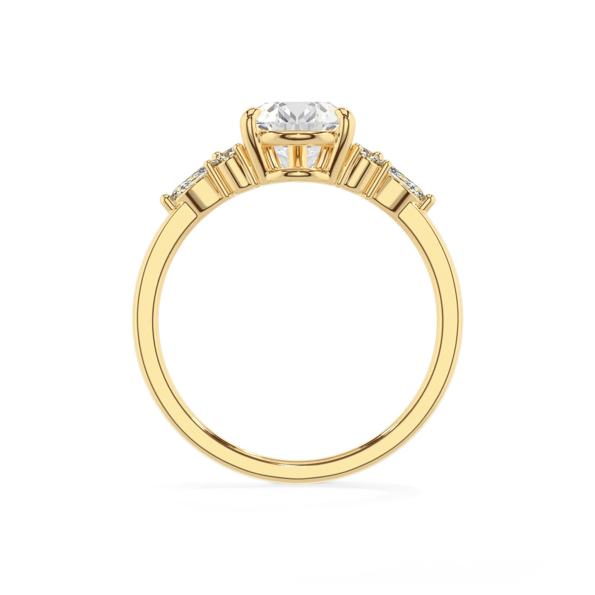 lab grown moissanite pear solitaire rings in yellow gold