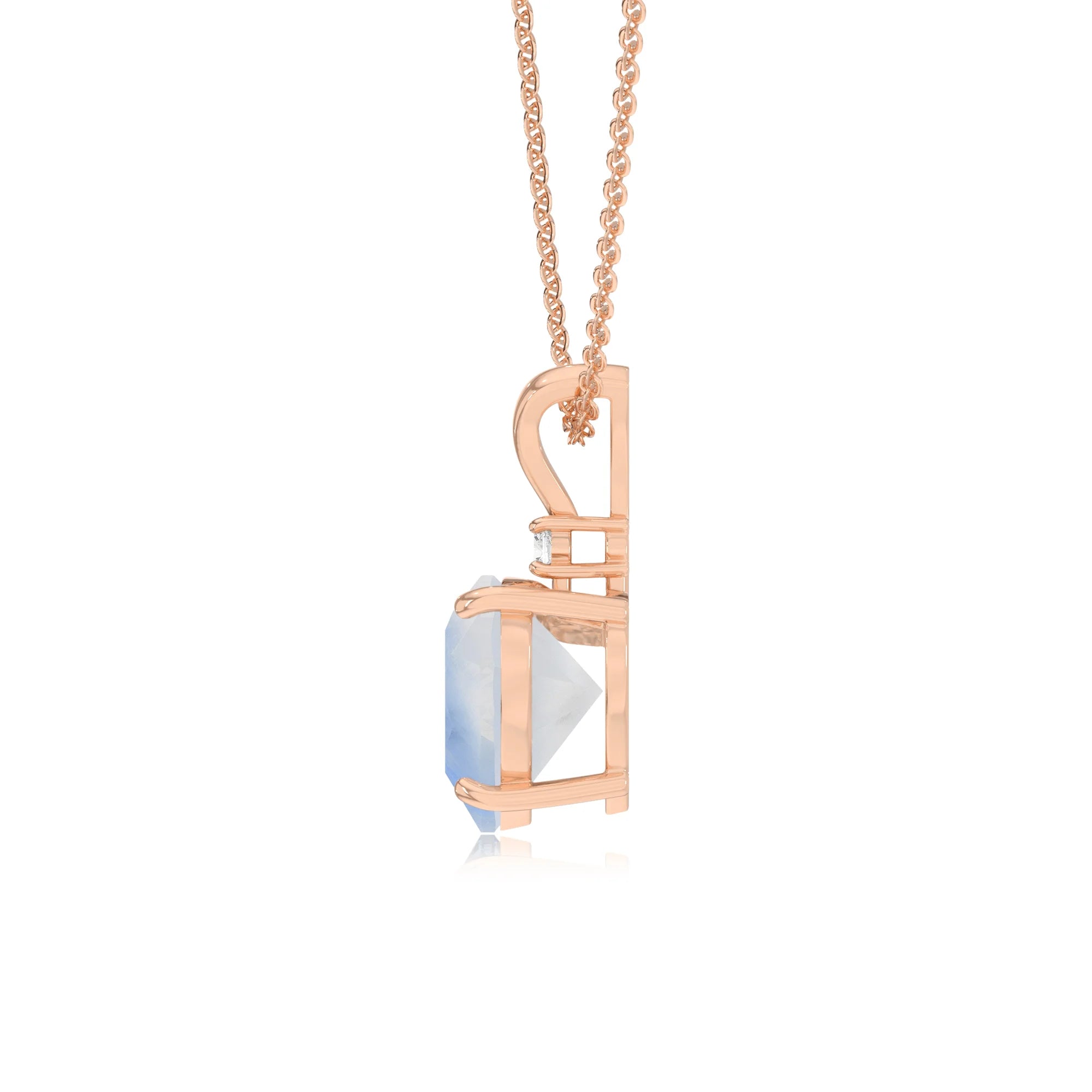 natural rainbow-moonstone heart solitaire v-bale necklaces in rose gold