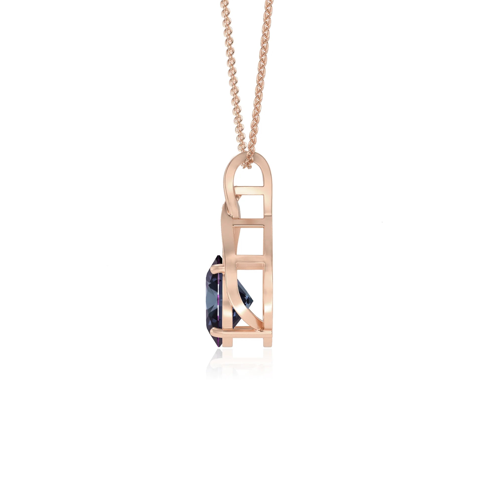 lab grown alexandrite oval solitaire necklaces in rose gold