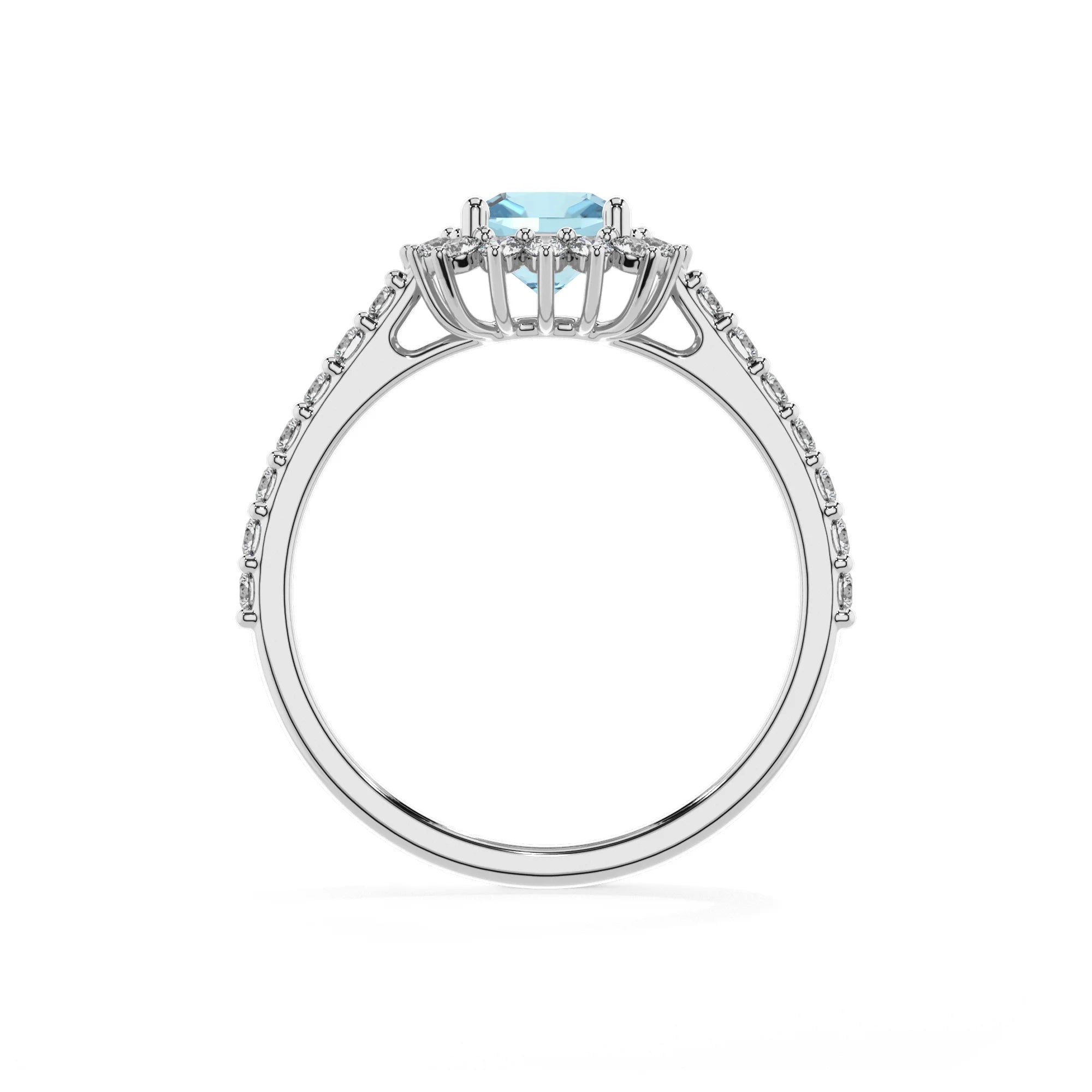 lab grown aquamarine cushion solitaire rings in white gold