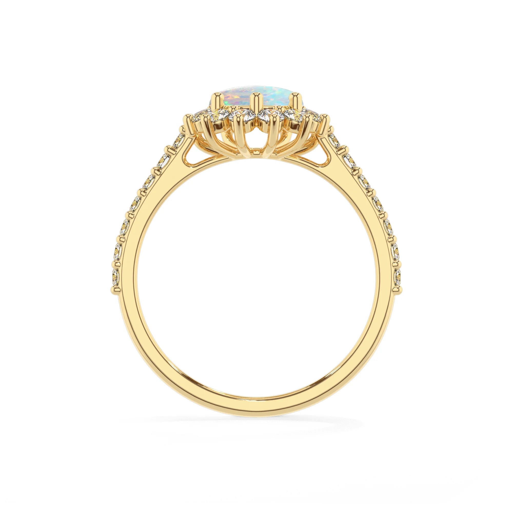 lab grown opal pear solitaire rings in yellow gold