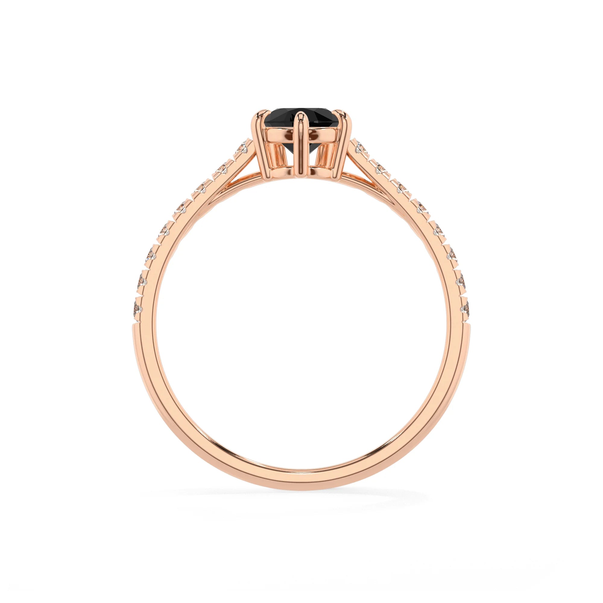 natural black-onyx pear half eternity solitaire engagement rings in rose gold