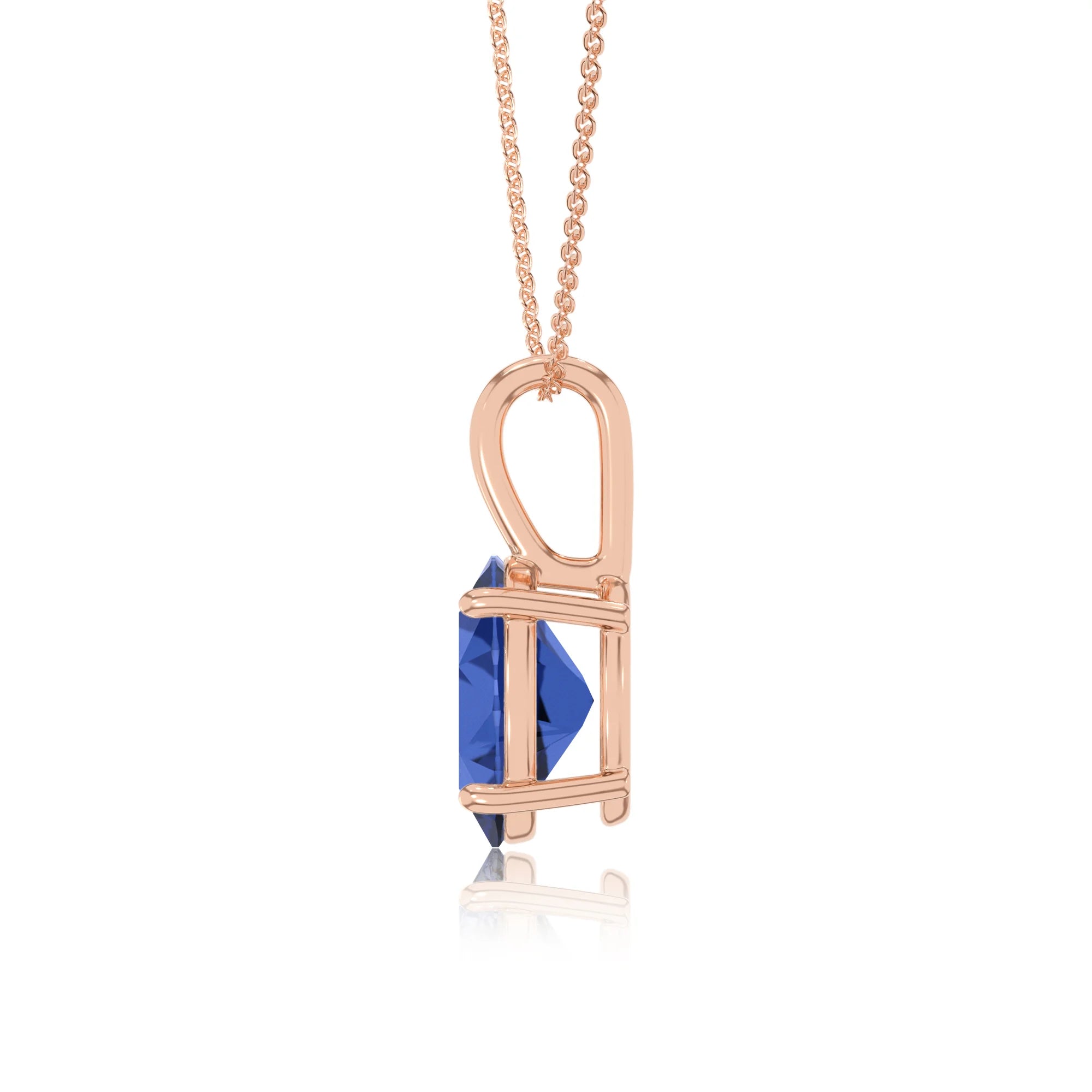 lab grown blue-sapphire oval solitaire necklaces in rose gold