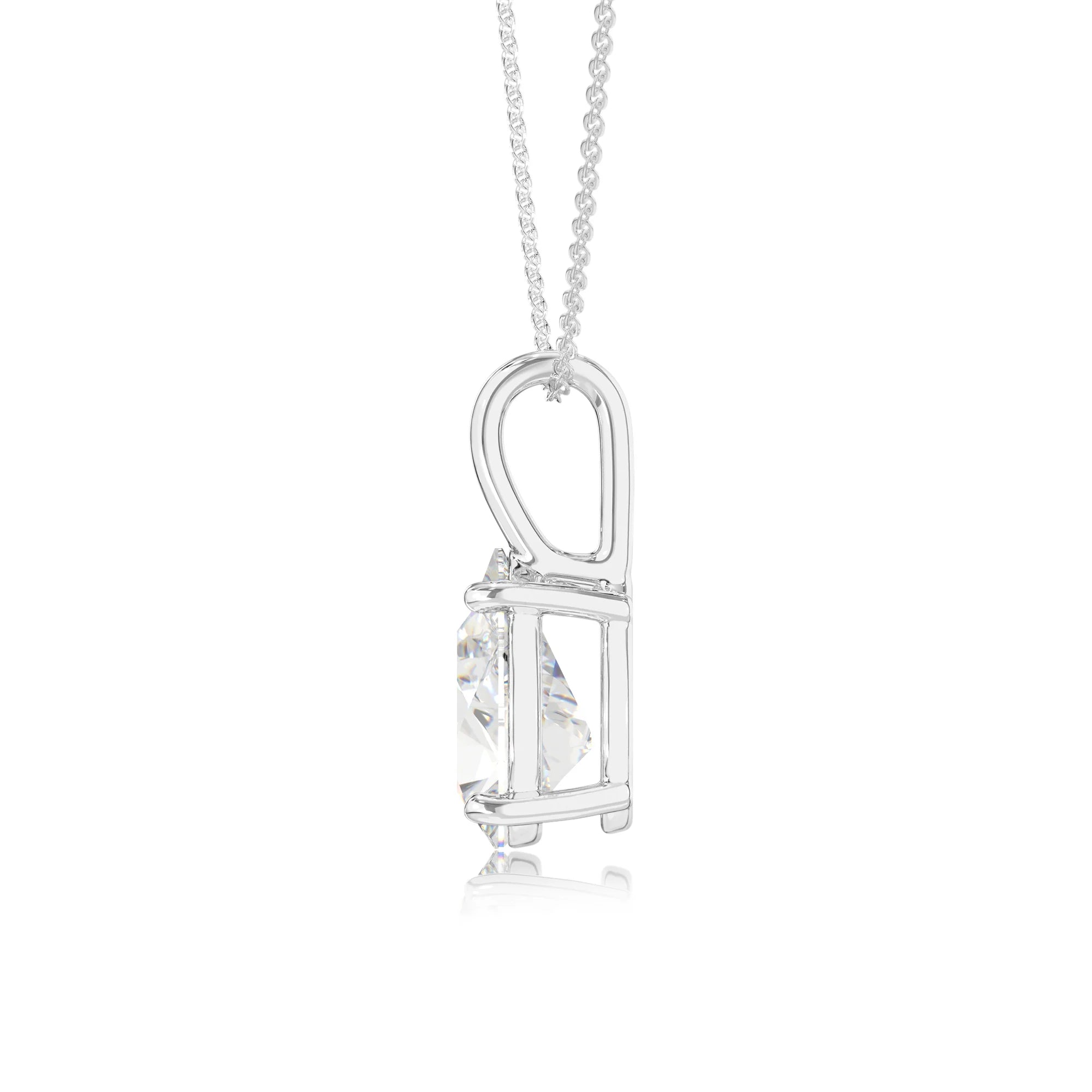 lab grown moissanite pear solitaire necklaces in platinum