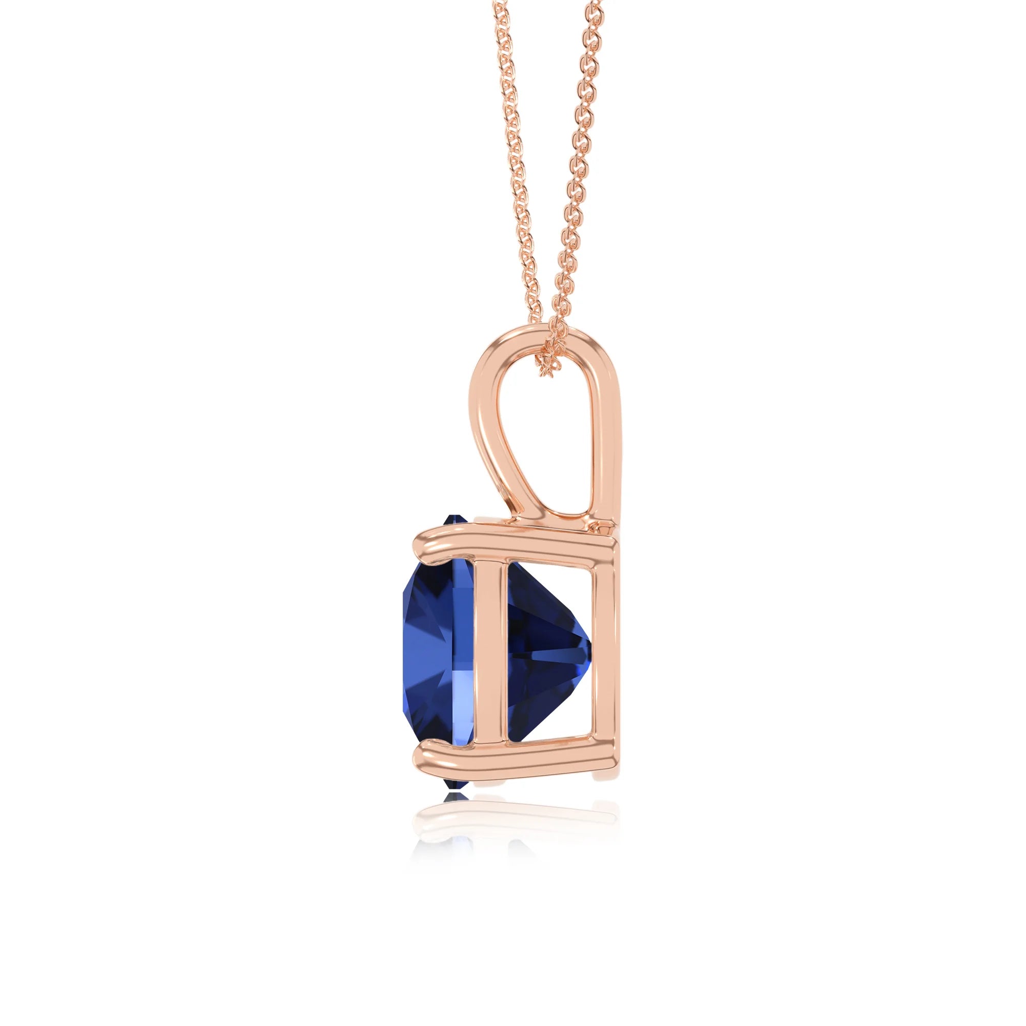 lab grown blue-sapphire cushion solitaire necklaces in rose gold