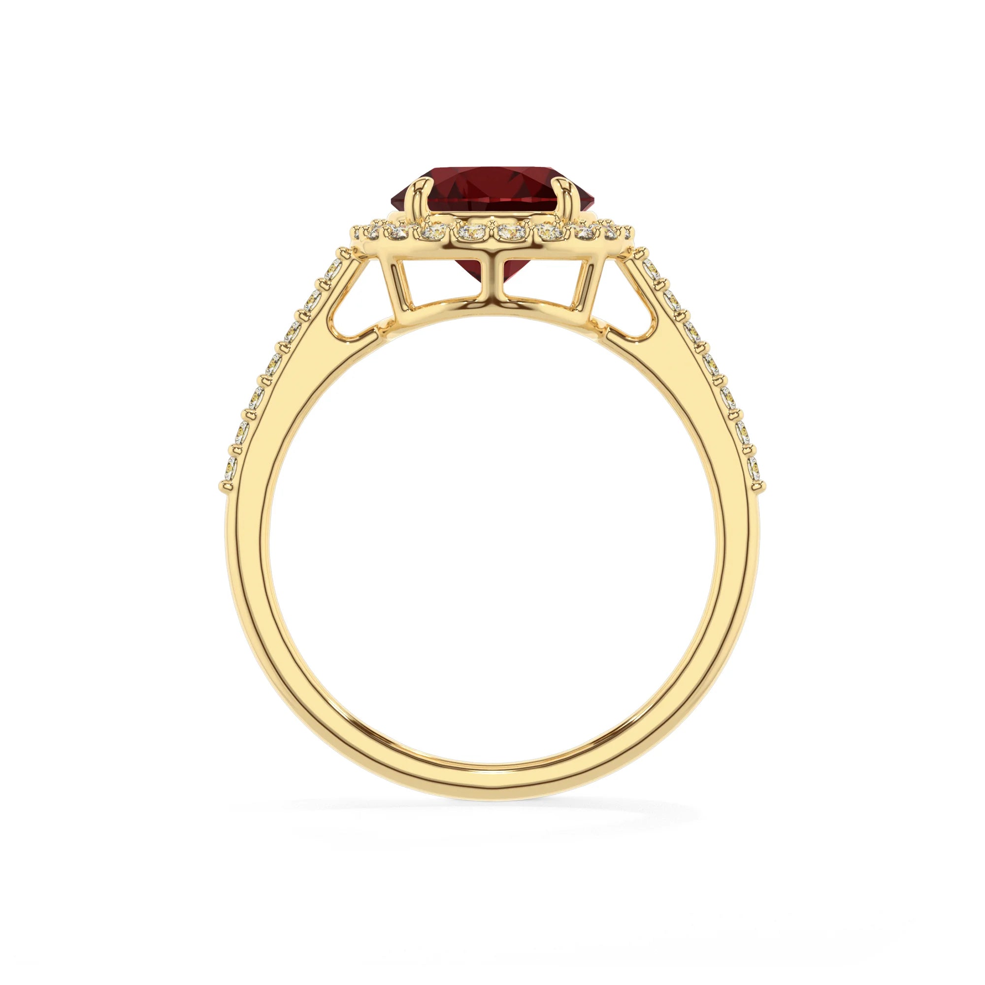 natural garnet round solitaire rings in yellow gold