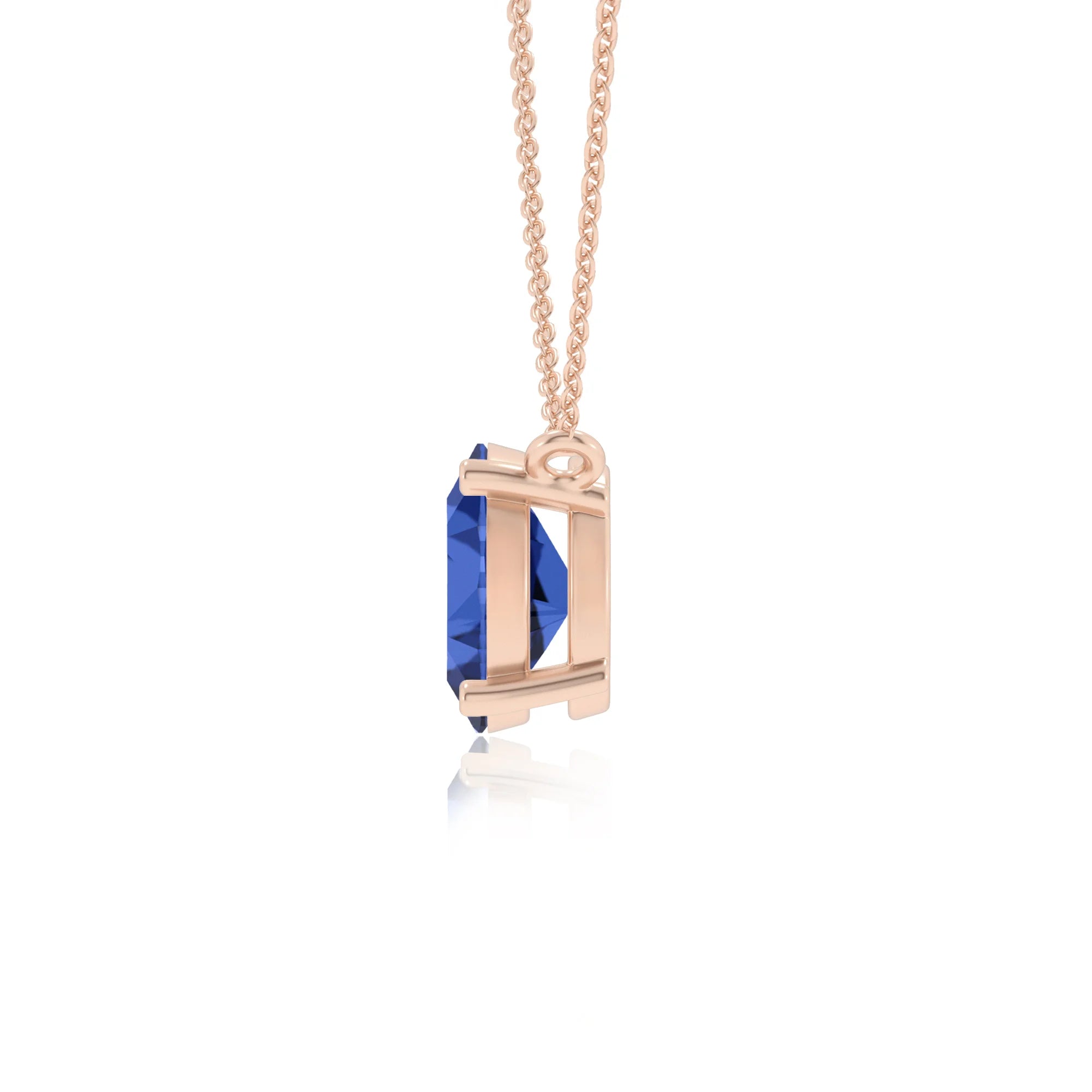 lab grown blue-sapphire oval solitaire necklaces in rose gold