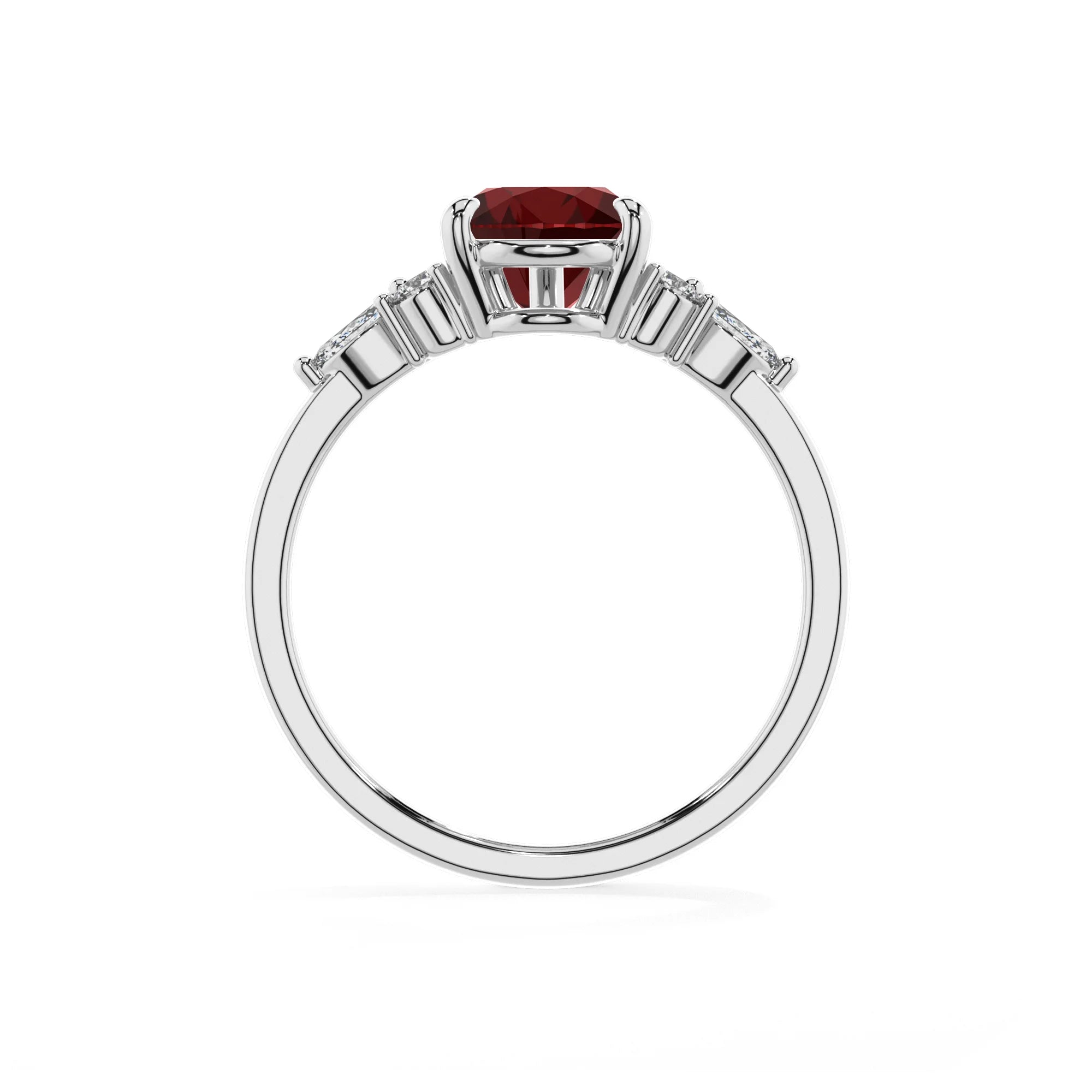 natural garnet pear solitaire rings in white gold