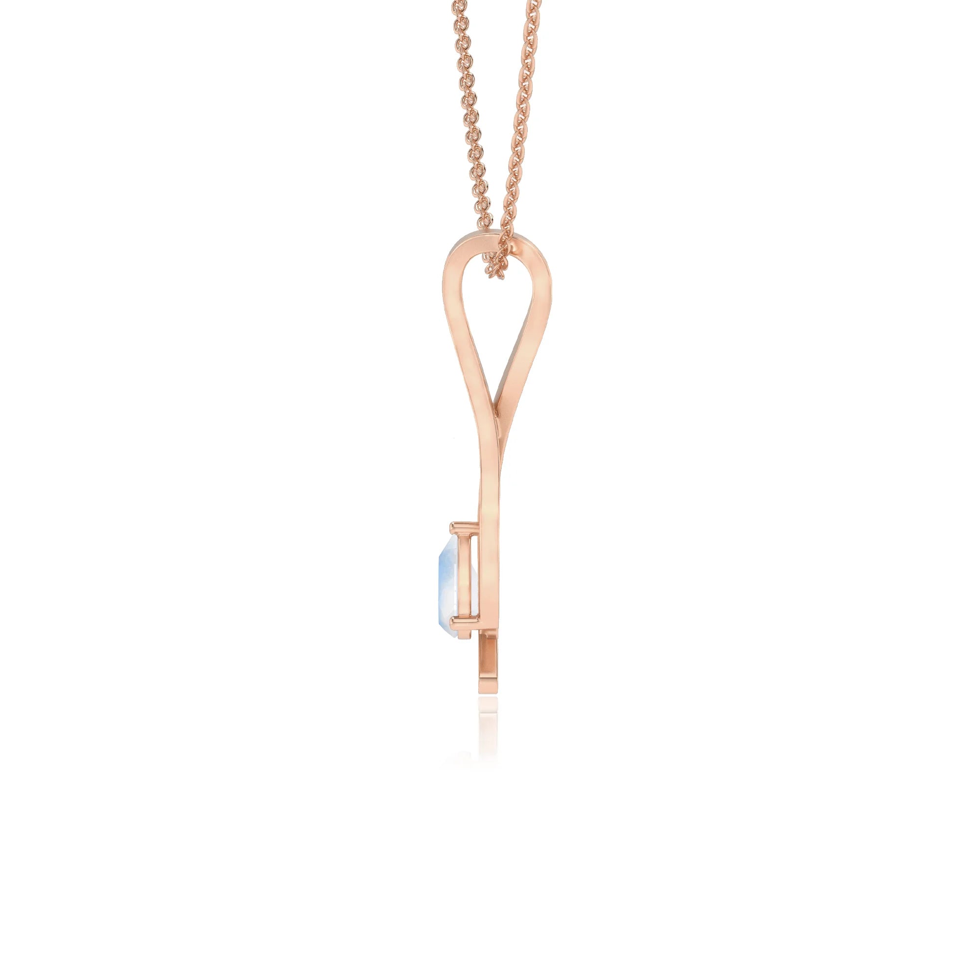 natural rainbow-moonstone pear solitaire necklaces in rose gold