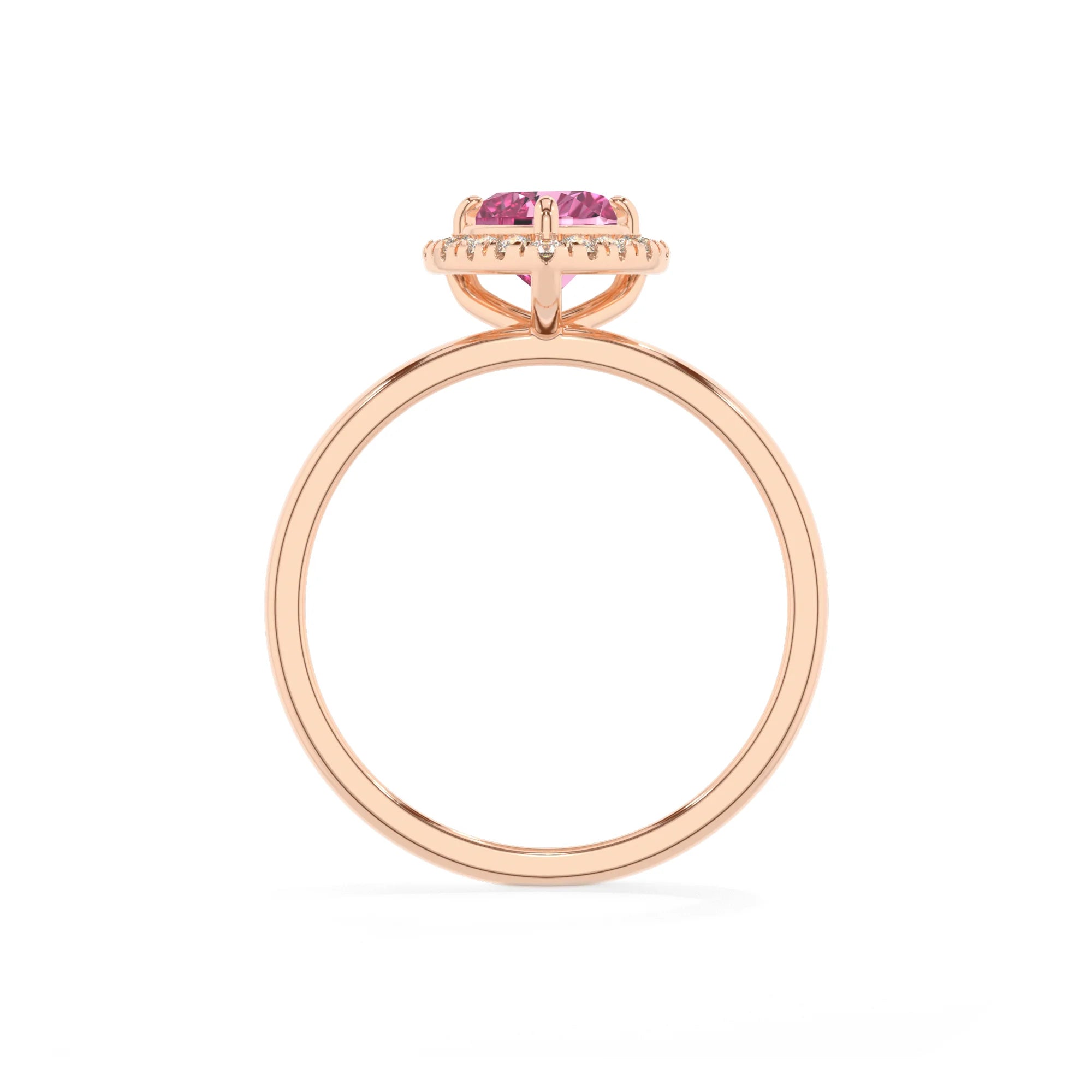 lab grown pink-sapphire heart solitaire rings in rose gold