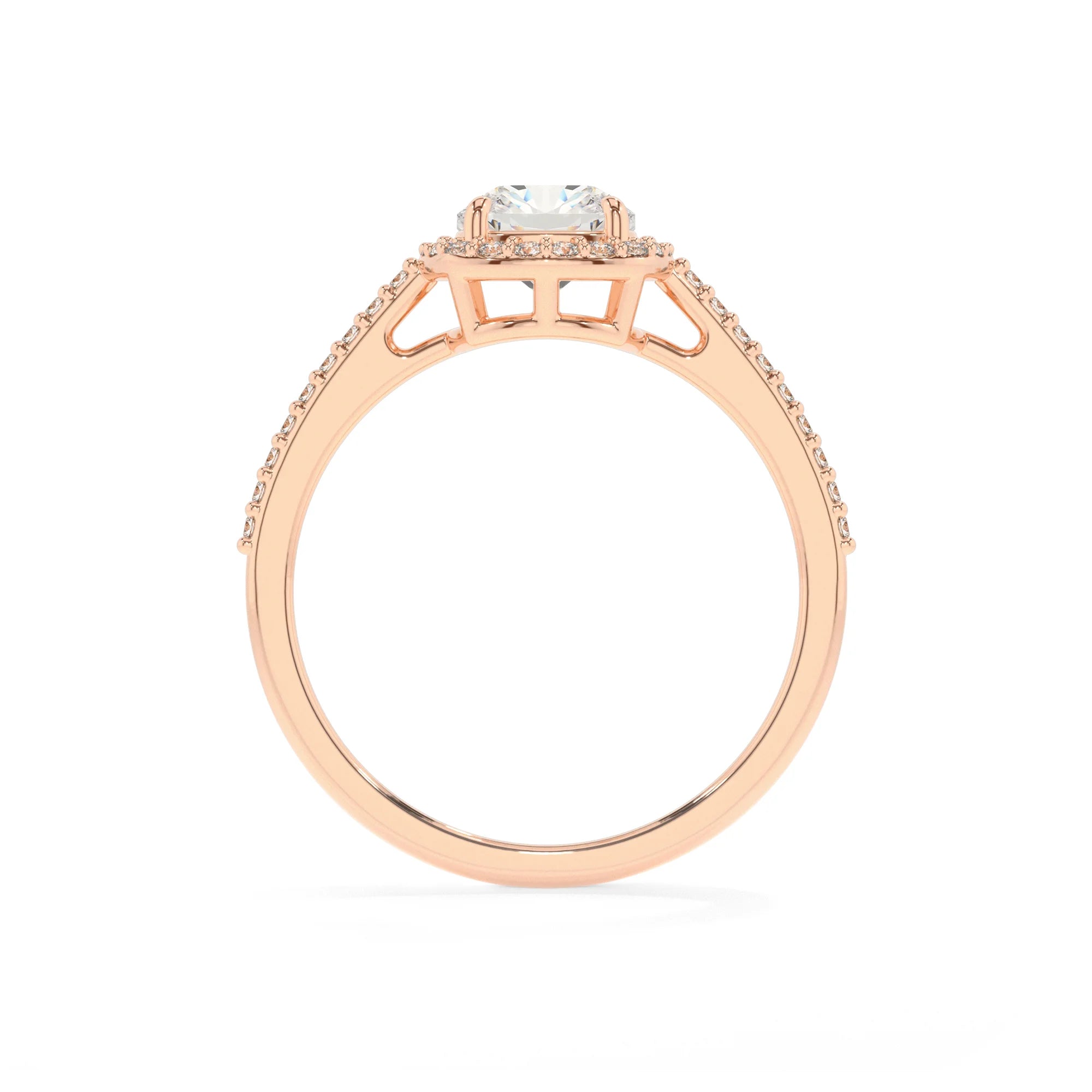 lab grown moissanite cushion solitaire rings in rose gold