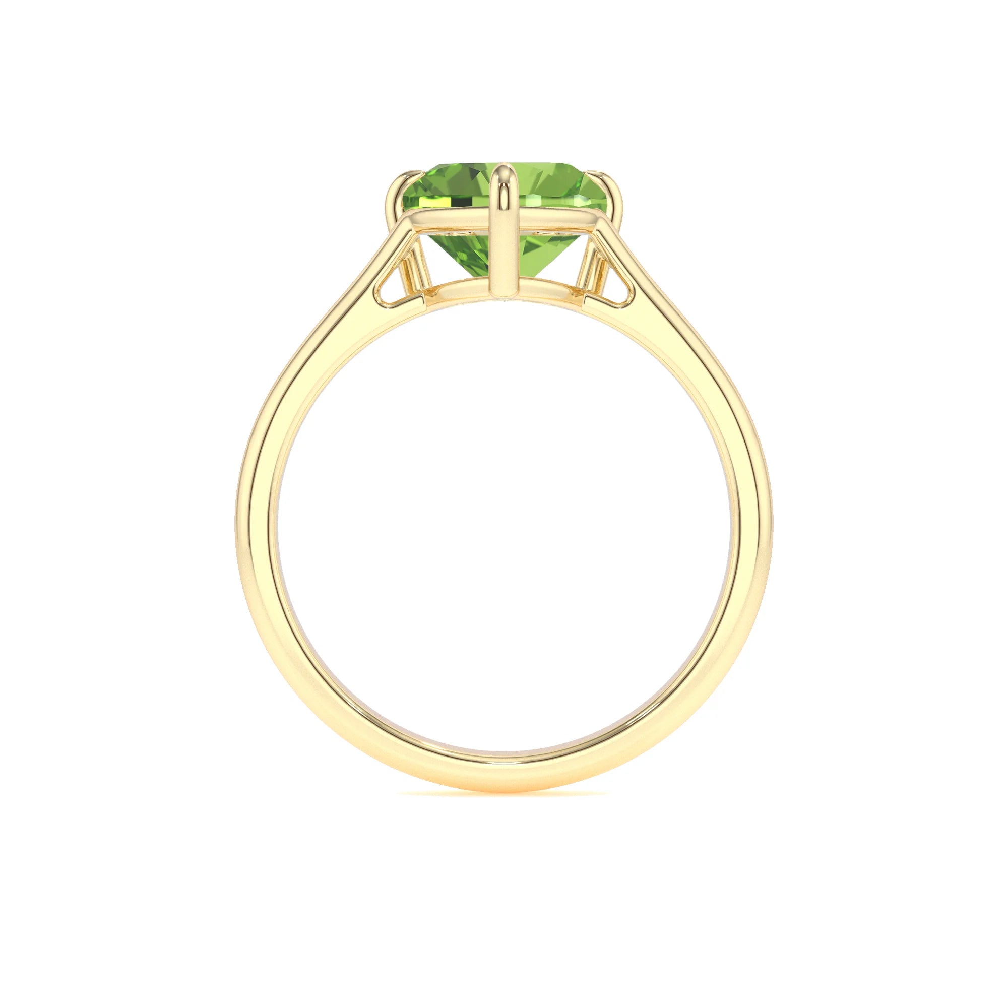 natural peridot heart solitaire rings in yellow gold